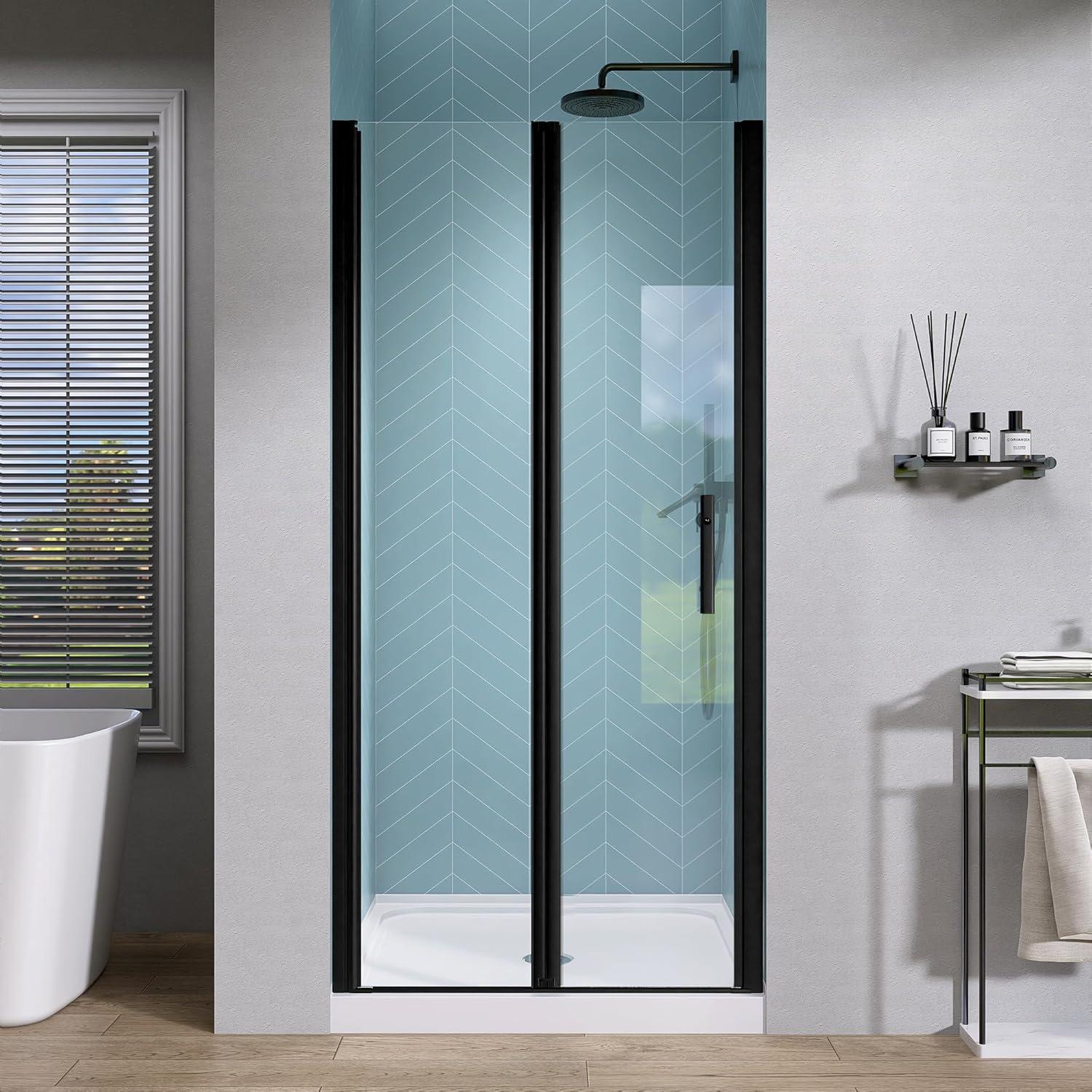 Shower Doors 34" -35 1/4" W x 72" H Bifold Frameless Glass Shower Door, Folding Shower Doors