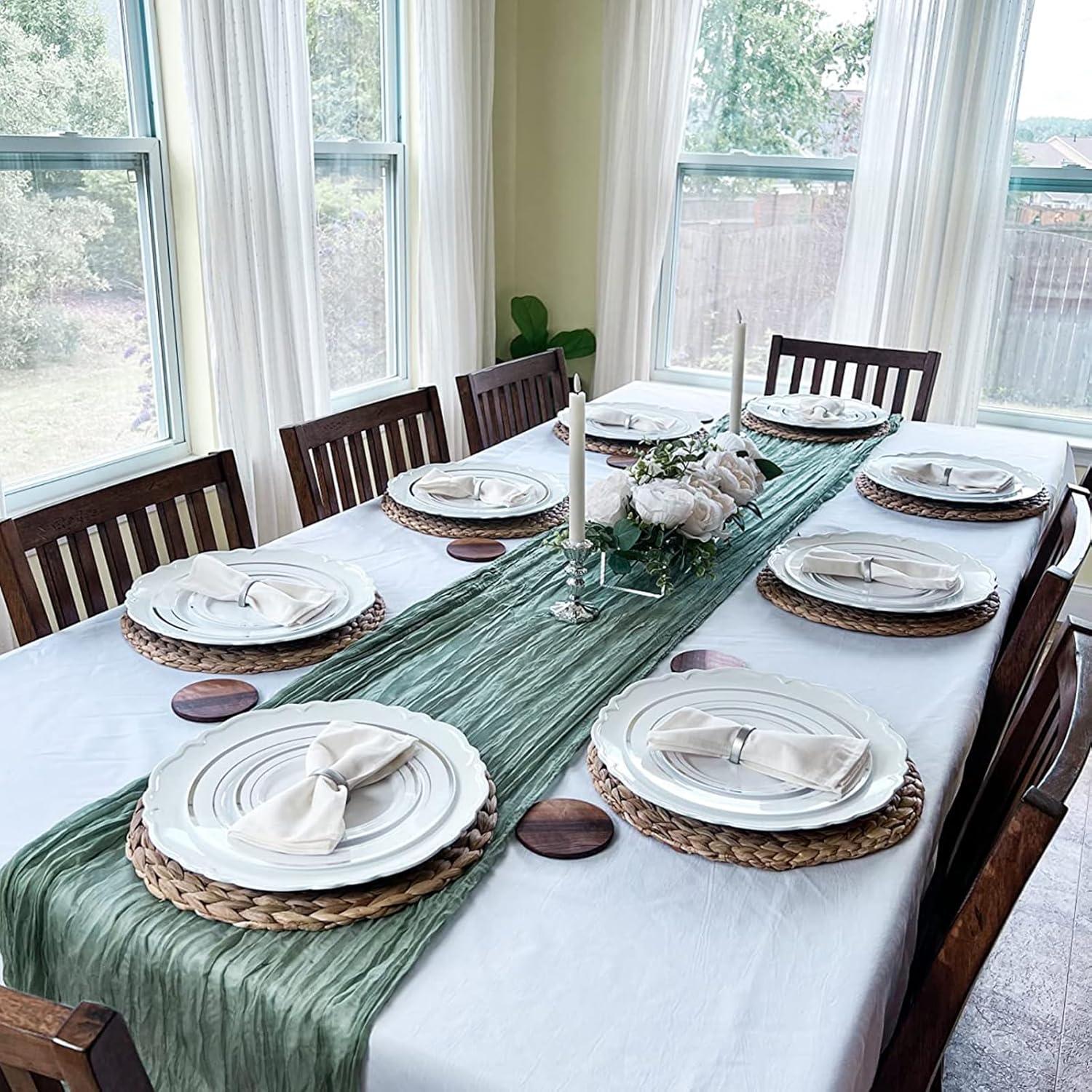 Mint Green Cheesecloth Table Runner 6 Pack 35" Boho Gauze Runner 120 inches Long Tablecloth Runner Rustic Sheer Fabric Bulk for Baby Shower Wedding Bridal Birthday Party Table Decorations