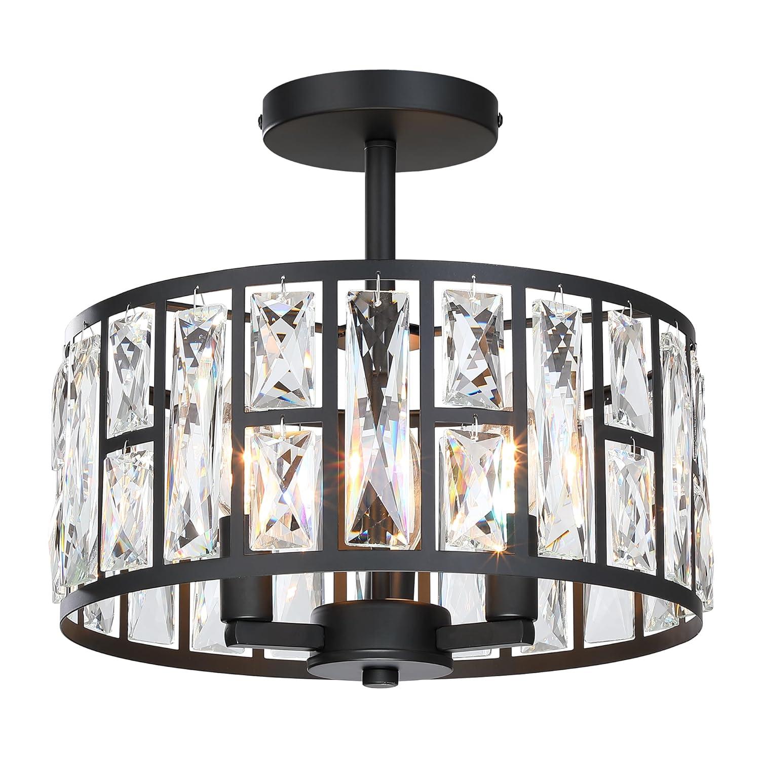 Mercer41 Kyersten 12" 3-Light Crystal Semi Flush Mount