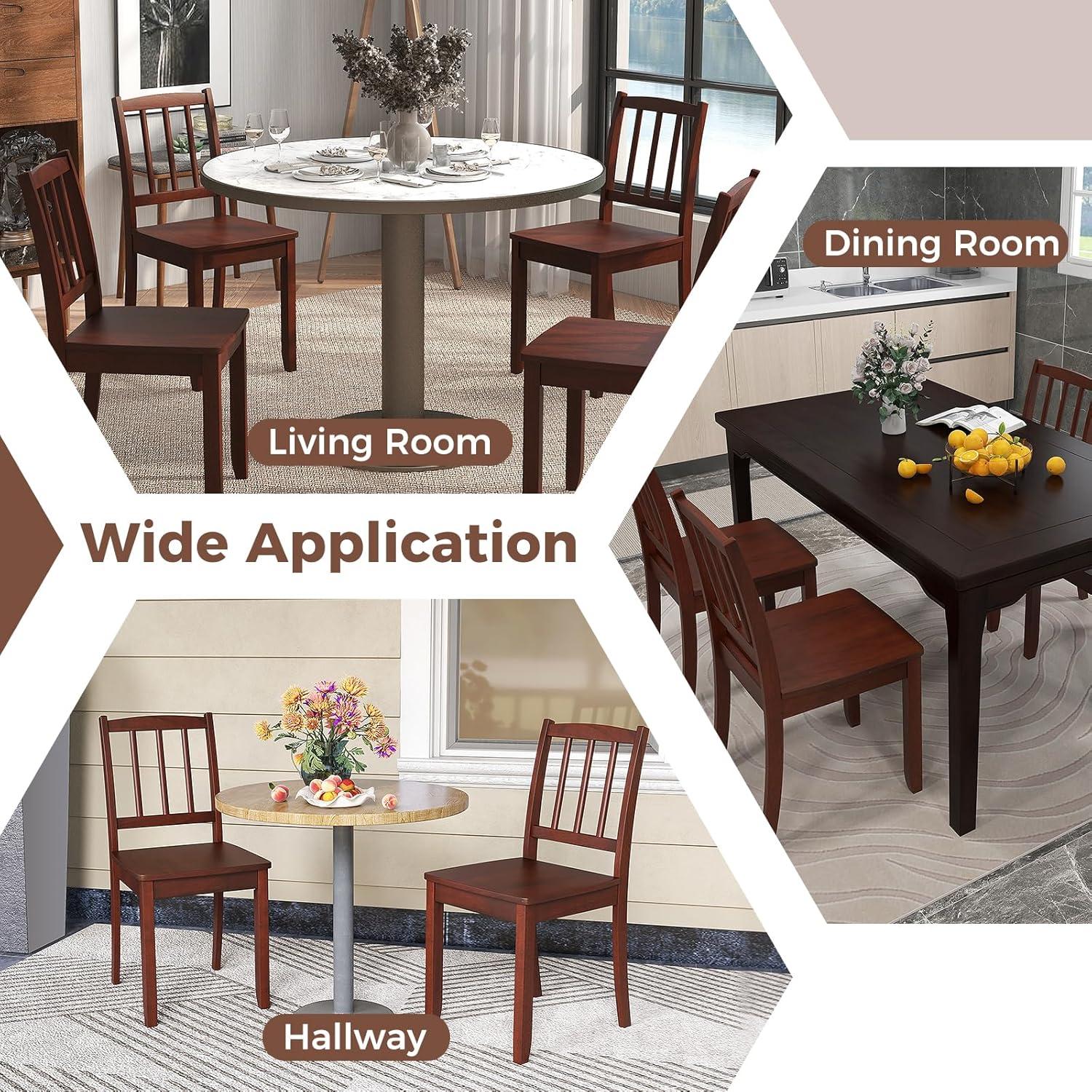 Giantex Wood Dining Chair, Set of 2 Dining Room Side Chair w/High Slat Back, Wood Legs, 100 Degree Curved Backrest Spacious Seat, Versatile Dining Chairs for Living Room Kitchen Dining Room