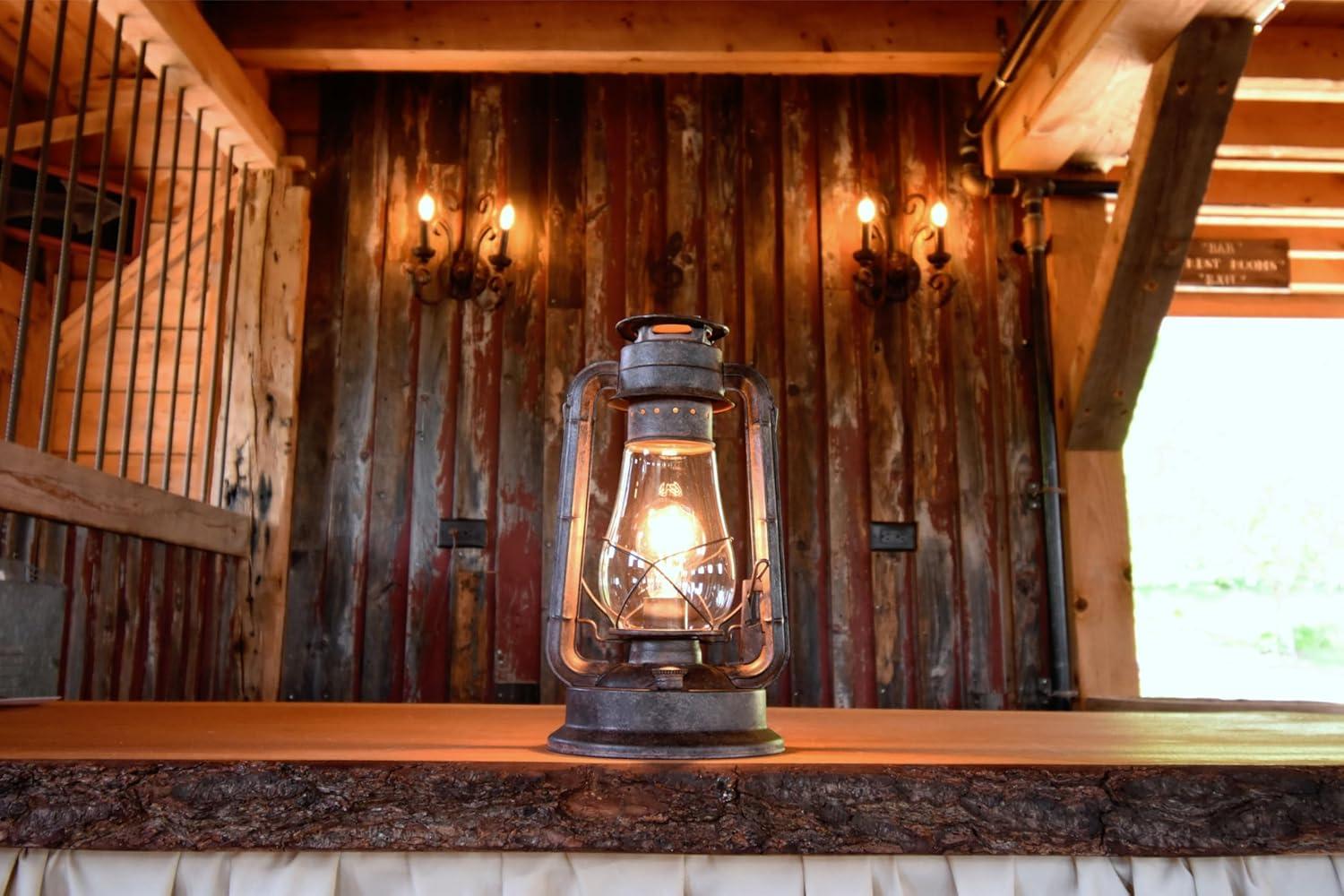 Muskoka Lifestyle Products Rustic Farmhouse Lantern Table Lamp: Dimmable, Edison Bulb, Line Cord Dimmer - Large Body, Rustic Finish, UL USA/ULC Canada Safety Listed USA