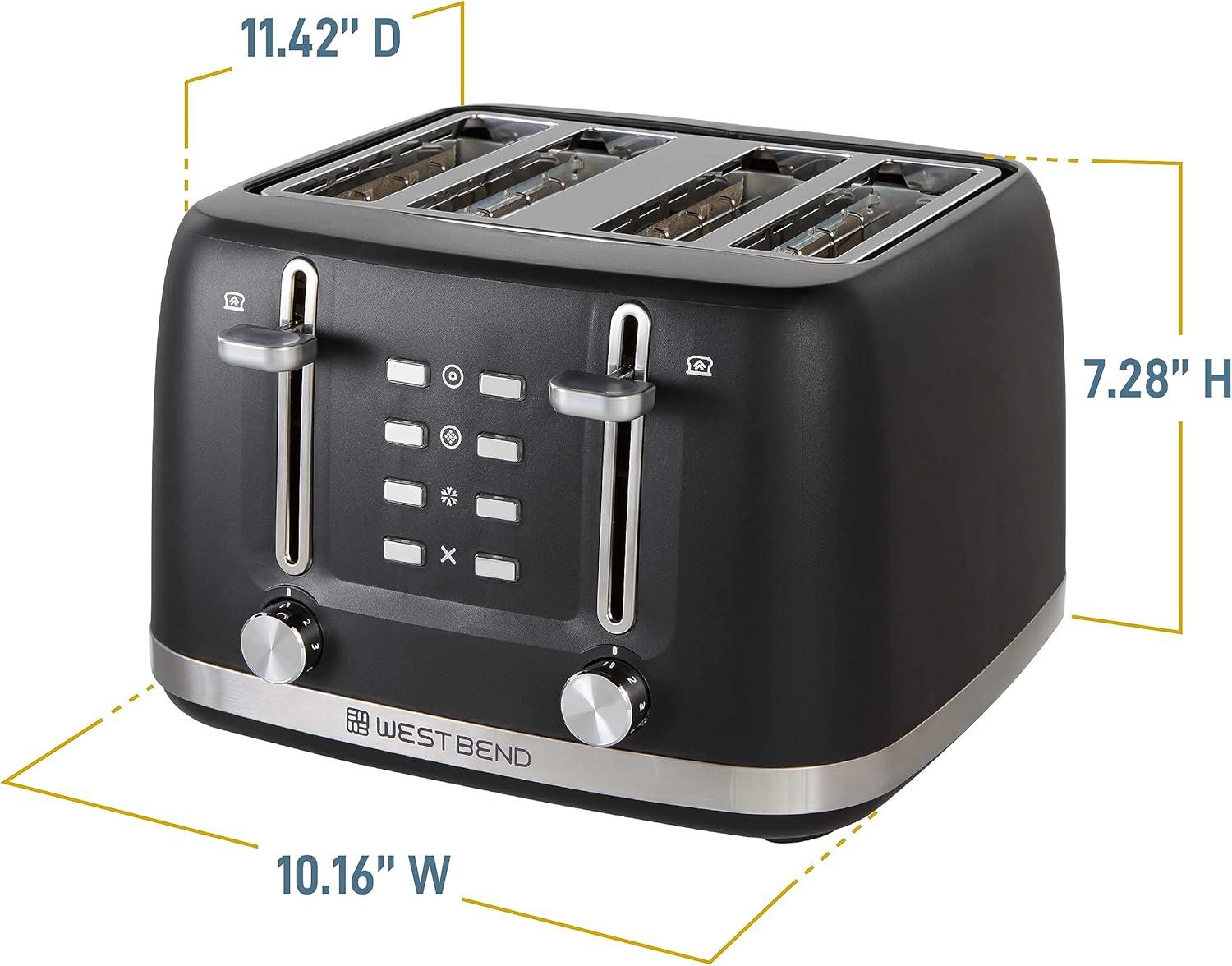 Black Stainless Steel 4-Slice Toaster with Wide Slots and Crumb Tray