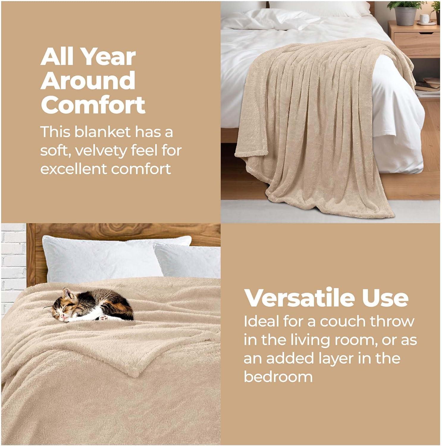 Superior Super Soft Plush Fleece Blanket, Adult/Teen, Throw 50" x 60", Linen