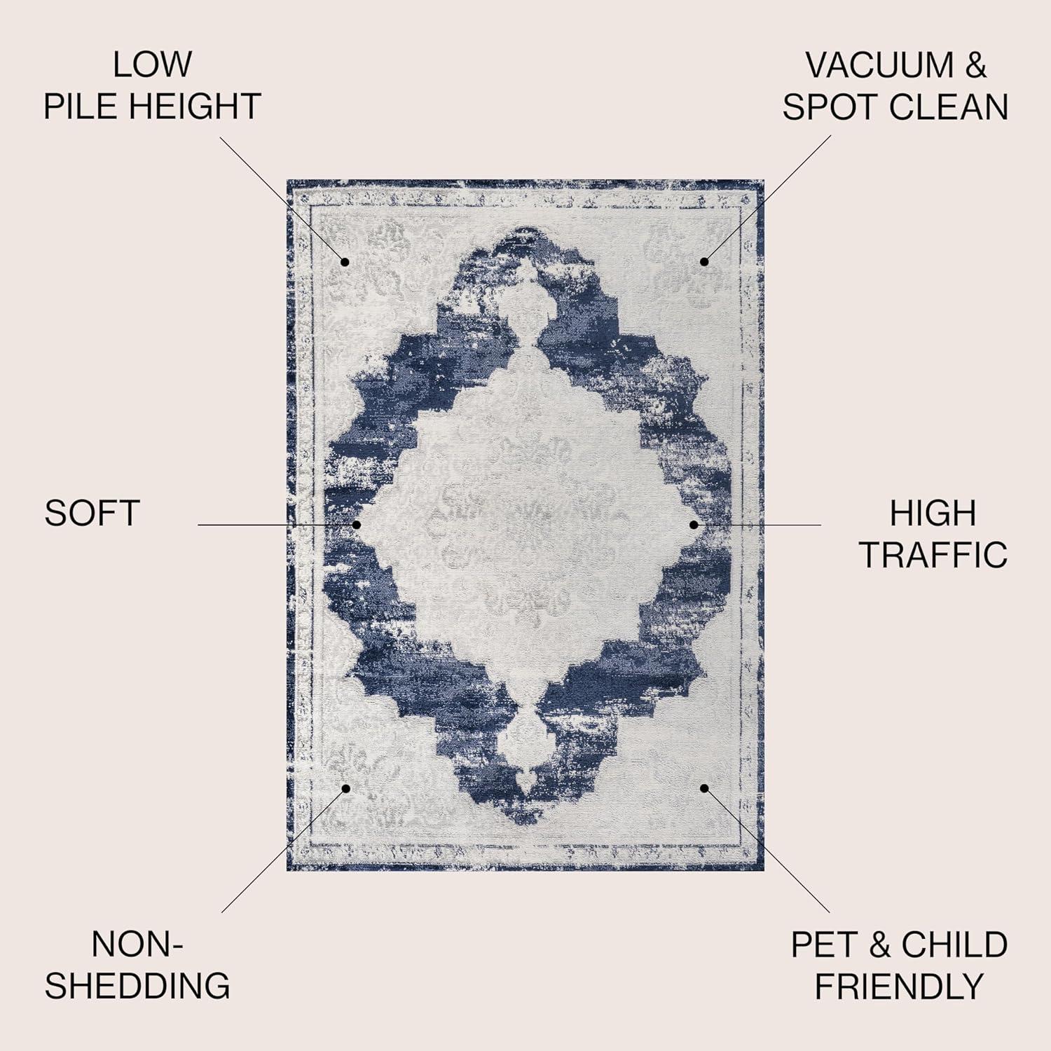 8'x10' Alhambra Ornate Medallion Modern Area Rug, Ivory/Navy - JONATHAN Y