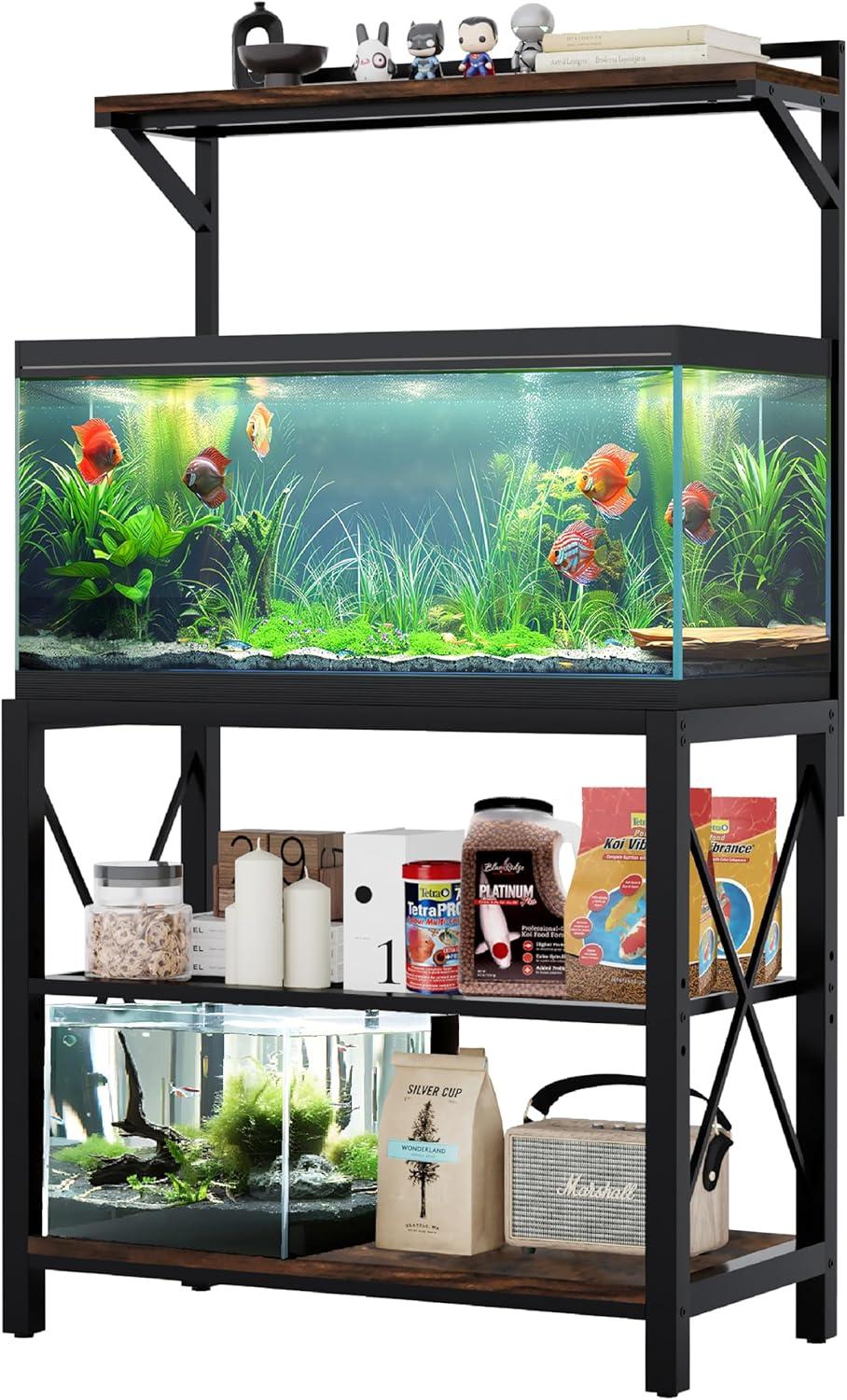 Black Metal 40-50 Gallon Aquarium Stand with Plant Shelf