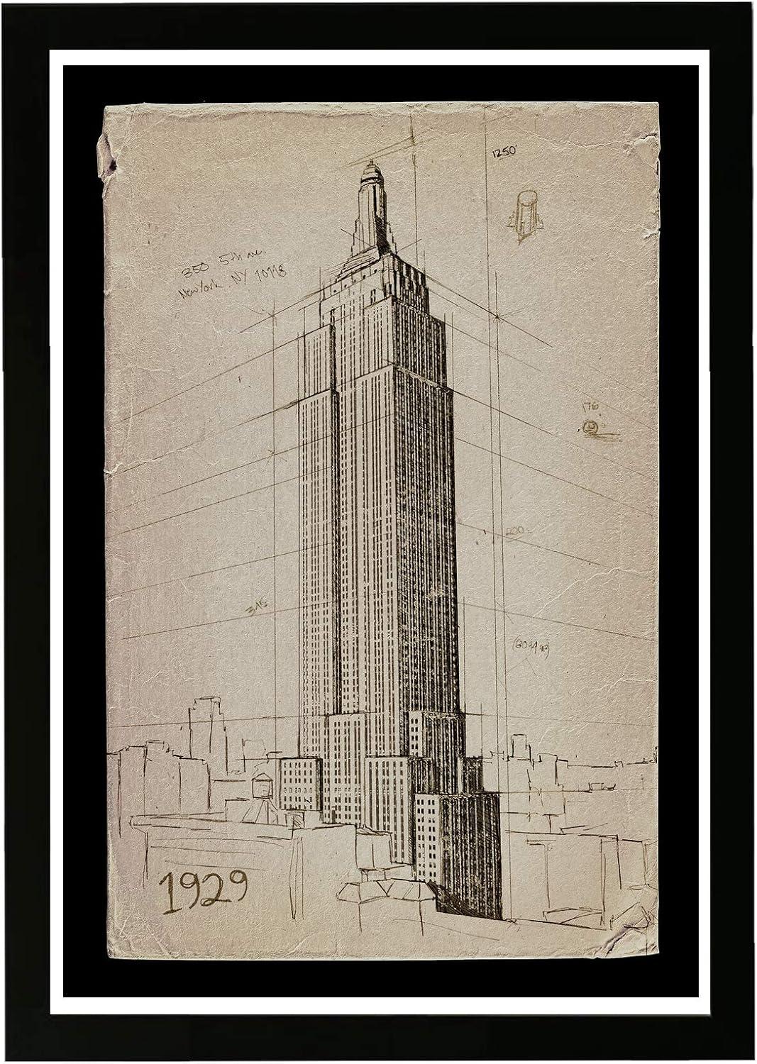 Empire State Building 1929 Black Framed Architectural Print