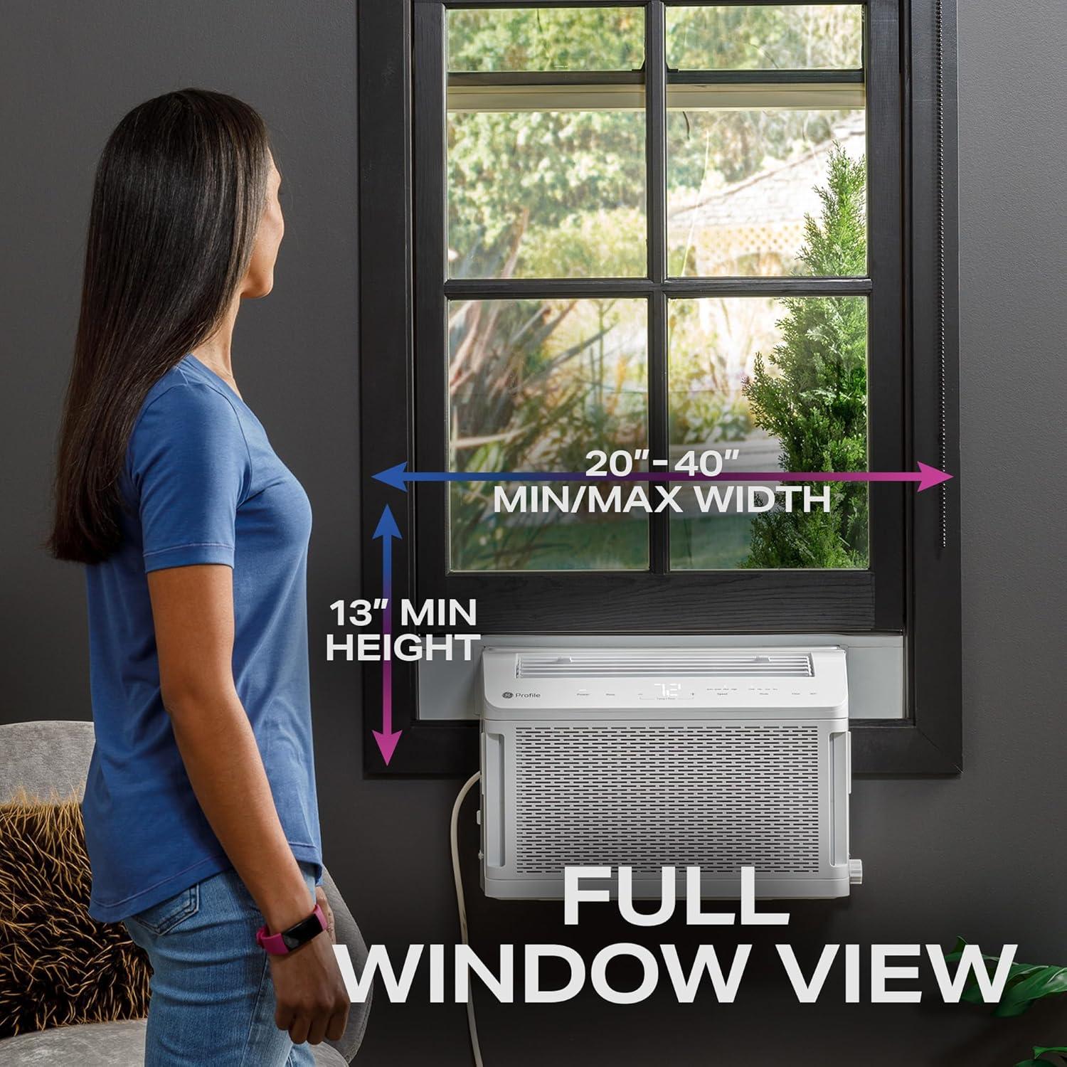 GE Profile ClearView 8300 BTU Smart Window Air Conditioner with Built-In Wi-Fi and Ultra-Quiet Operation for Medium Rooms (White)