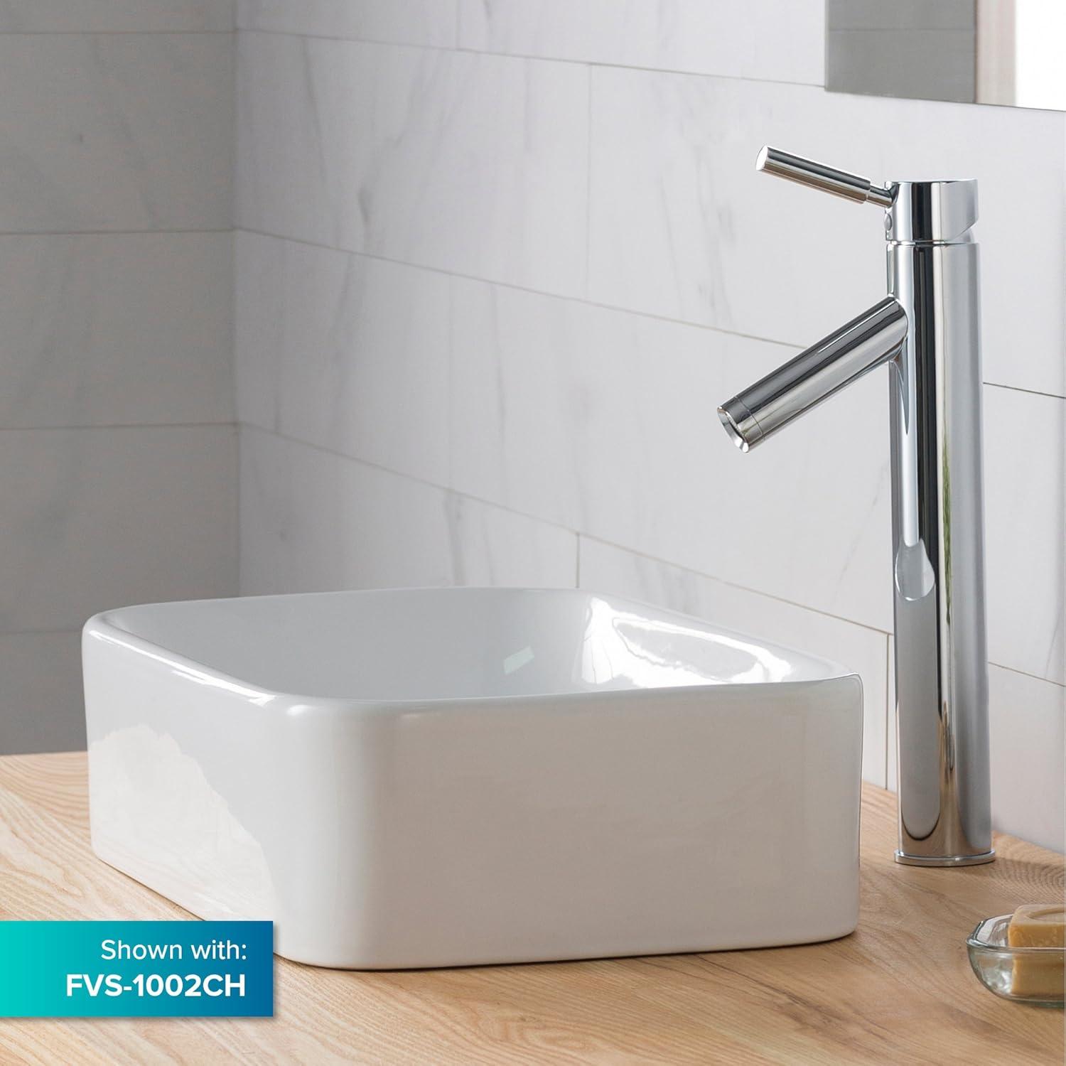 White Ceramic Rectangular Above-Counter Vessel Sink