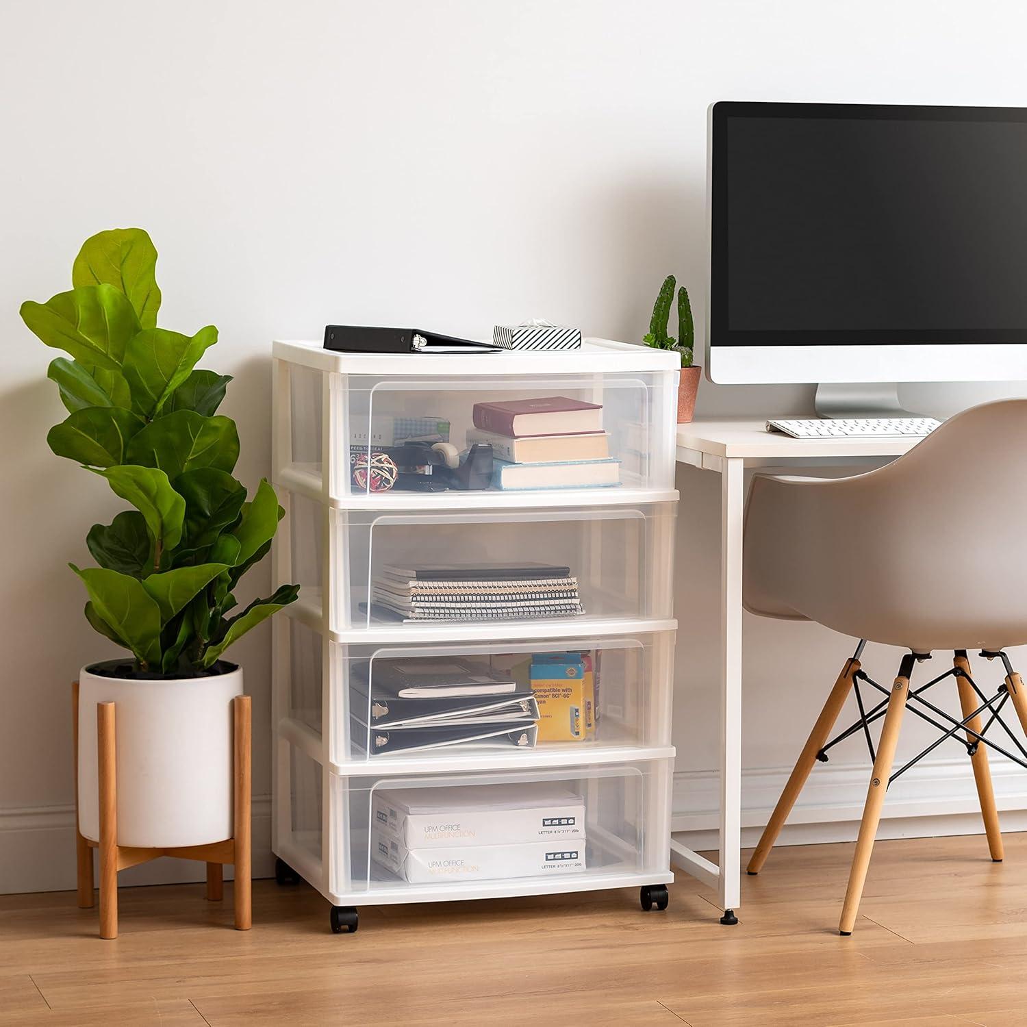 White Plastic 4-Drawer Storage Chest with Casters