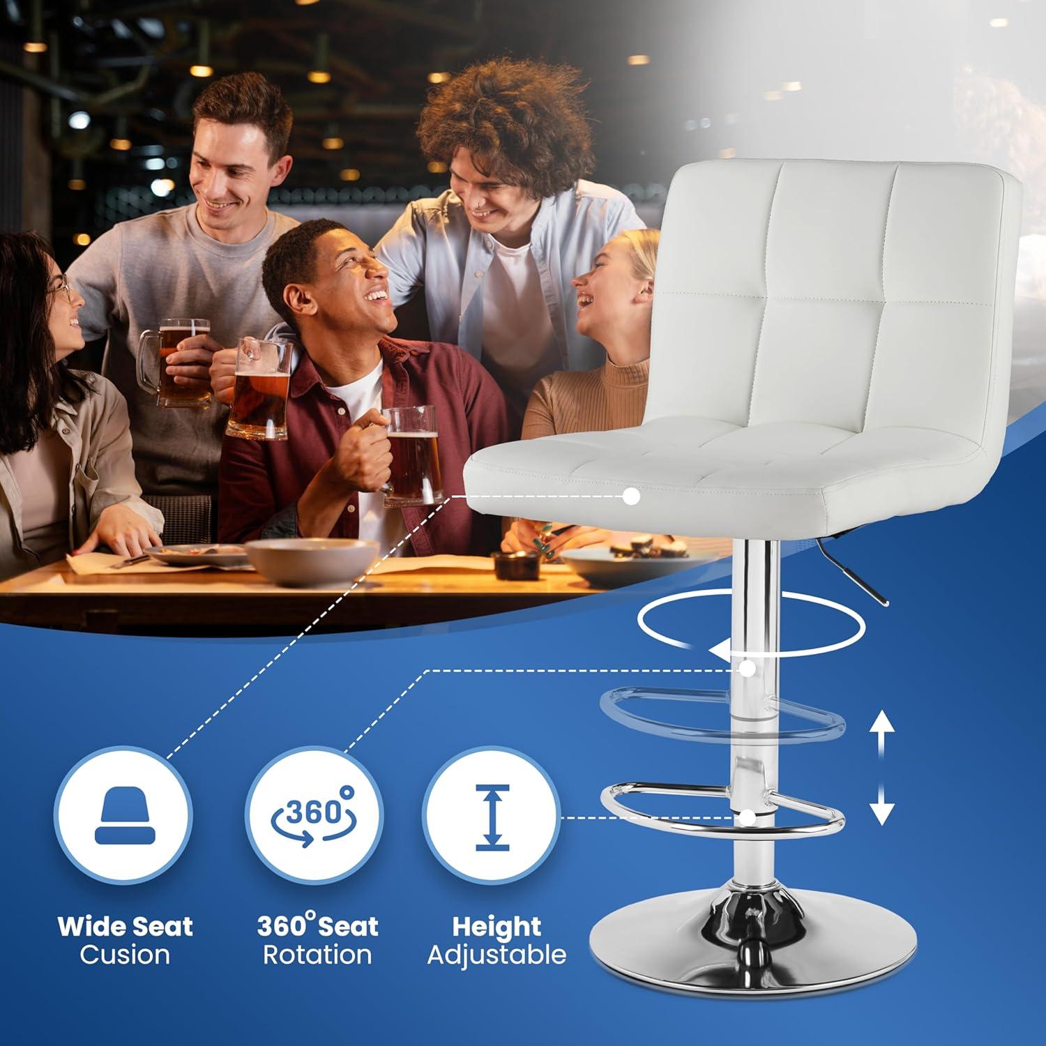 Bar Stools 1 Set Of 2, Counter Height Bar Stools, Square Cushion Bar Stools With Back, Footstool, Cafe, 2 Pieces