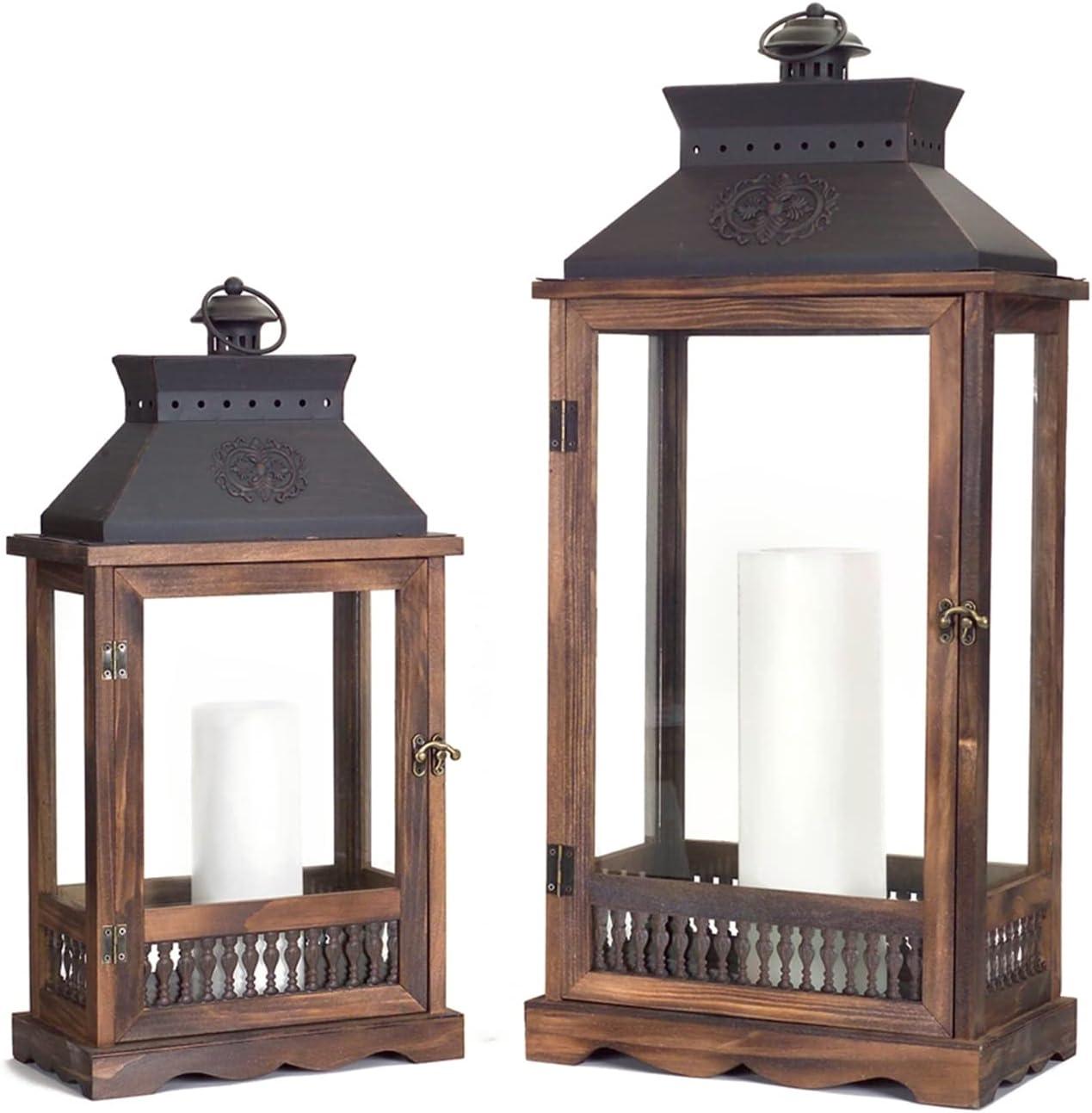 Melrose Ornate Wood Metal Lantern (Set of 2)