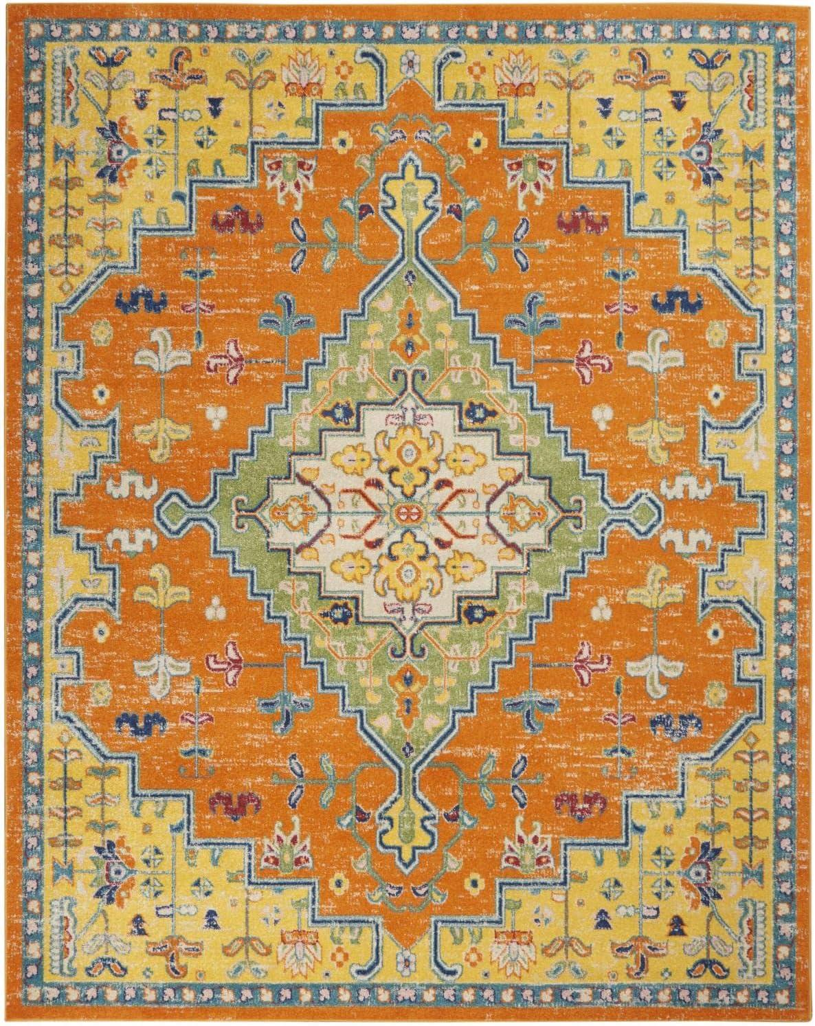 Bohemian Medallion 9' x 12' Orange Multicolor Easy-Care Area Rug