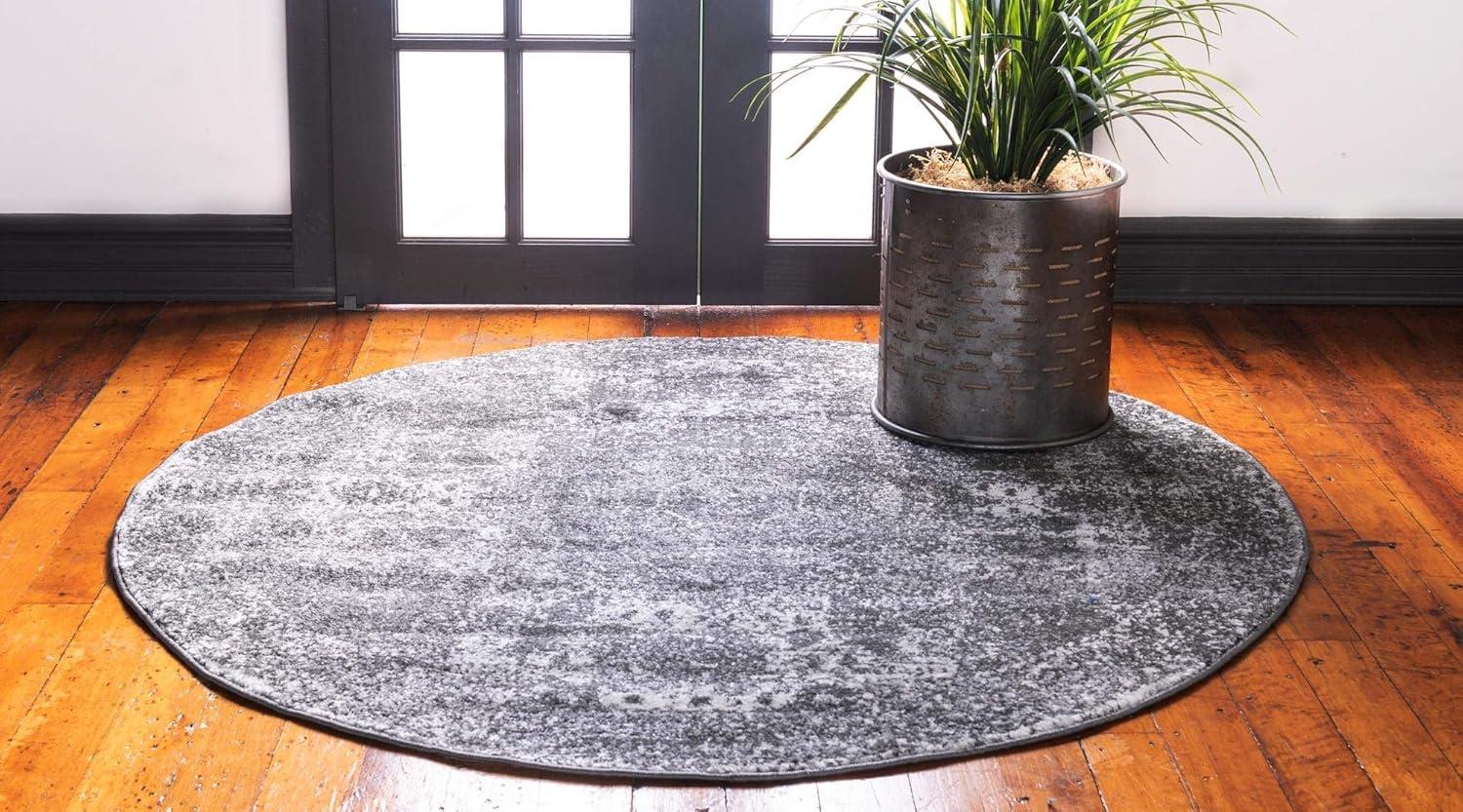 Bexley 3' Round Dark Gray Synthetic Area Rug for Modern Indoor Spaces