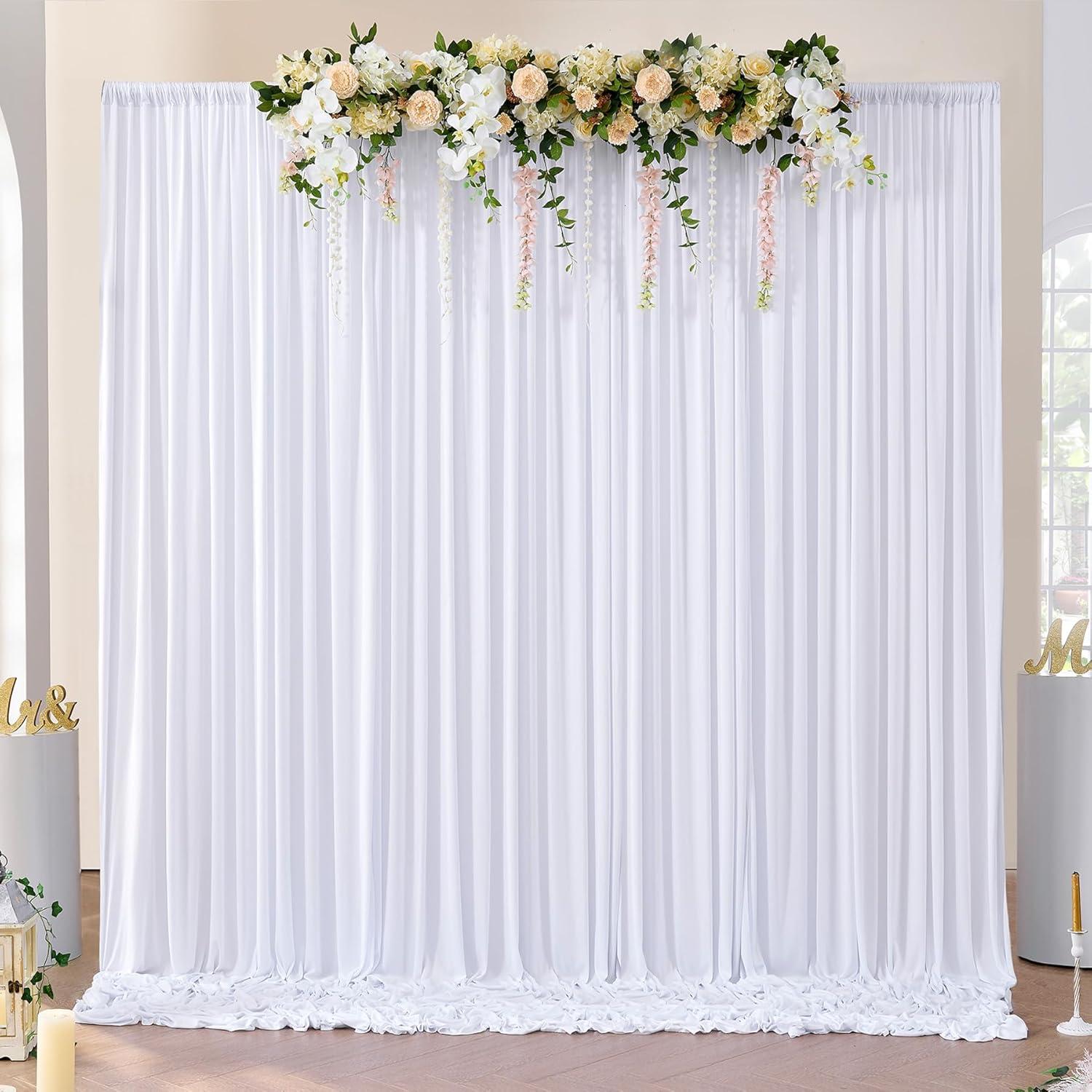 10x10ft White Backdrop Curtain for Parties Wrinkle Free Wedding Baby Curtain Backdrops for Birthday Party