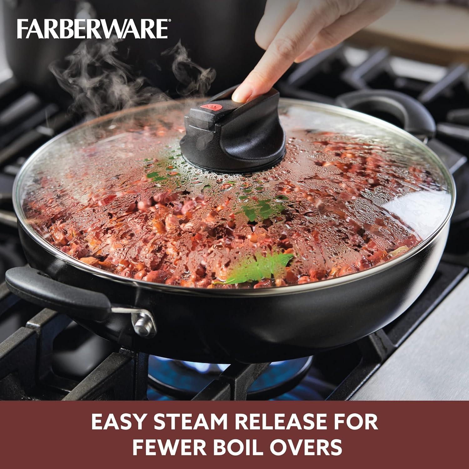 Farberware Smart Control 11.25" Covered Everything Pan with 2 Side Handles Black: Nonstick Saute Pan, Dishwasher-Safe