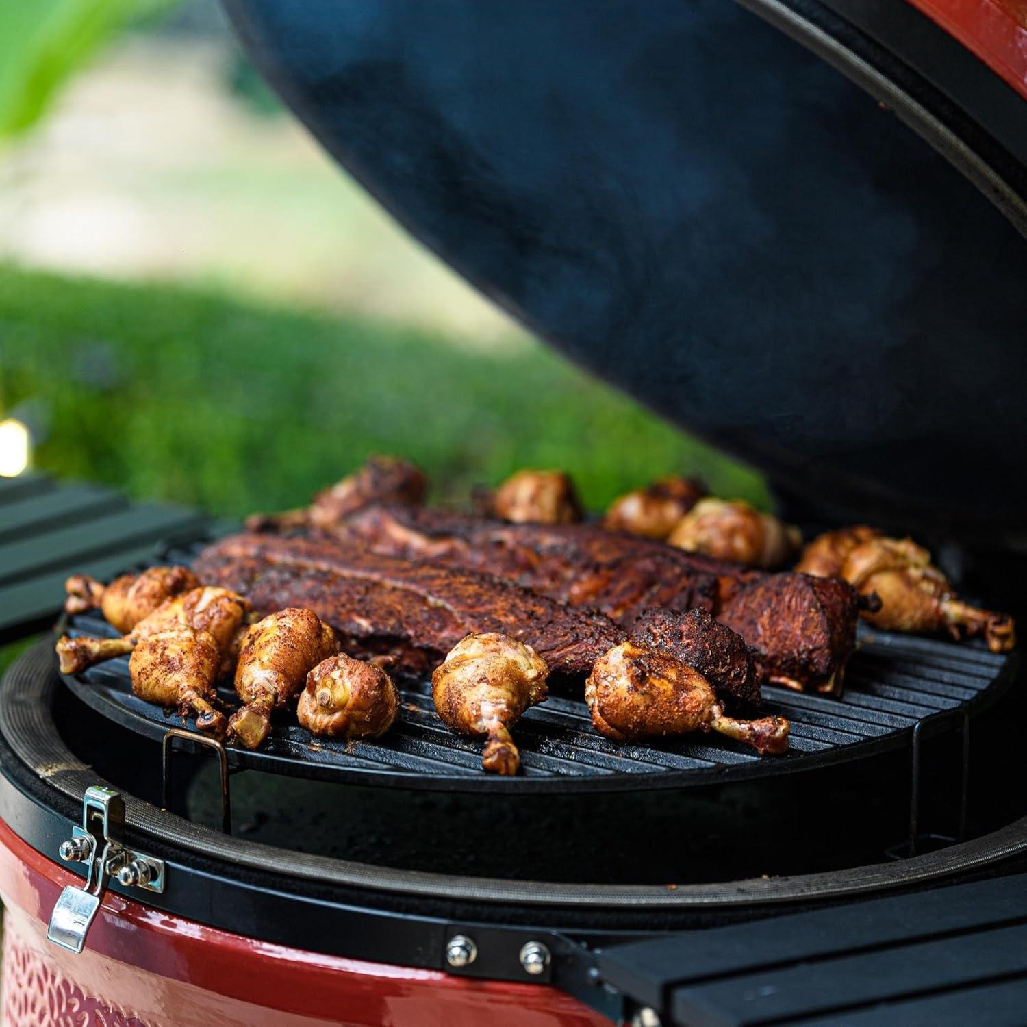 Big Joe™ II 24-inch Charcoal Grill in Red with Cart, Side Shelves, Grill Gripper, and Ash Tool