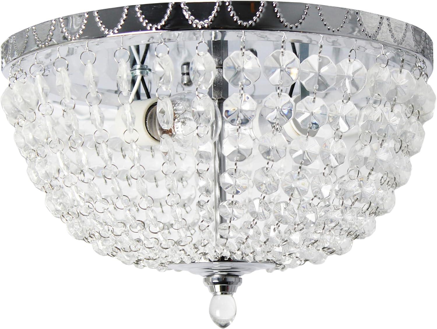 Elegant Designs Victoria Crystal Rain Drop Ceiling Light Flushmount - Chrome