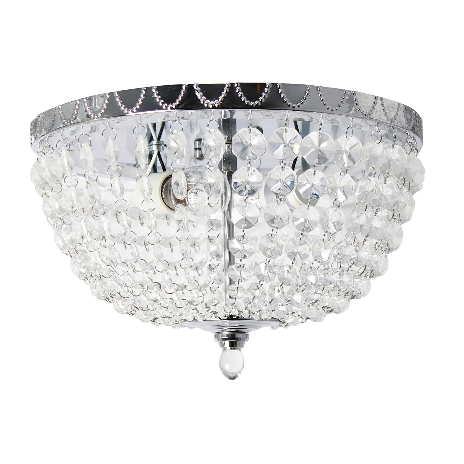 Elegant Designs Victoria Crystal Rain Drop Ceiling Light Flushmount - Chrome