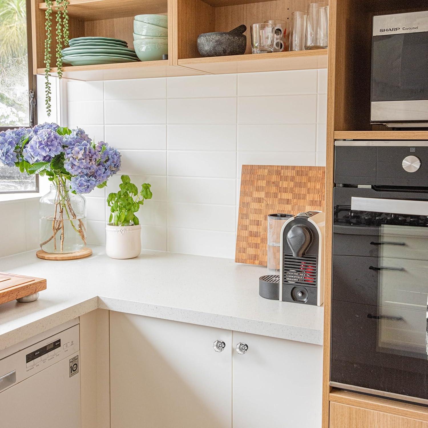 8 Pcs Crystal Cabinet Knobs, Glass Cabinet Knobs for Dresser Drawers, Kitchen Drawer Pulls Black Matte, Octagon