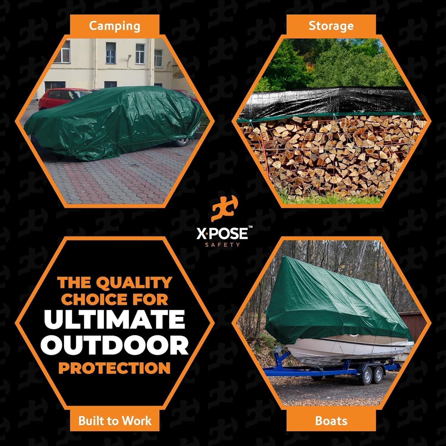 Heavy Duty Poly Tarp 30 Feet x 40 Feet 10 Mil Thick Waterproof, UV Blocking Protective Cover - Reversible Green and Black - Laminated Coating - Rustproof Grommets - by Xpose Safety