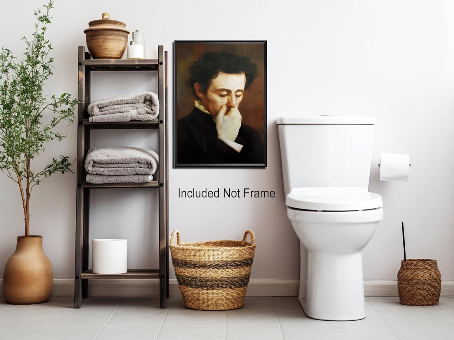 JDNWKBBS Funny Bathroom Canvas Wall Art Humorous Classical Oil Painting Man Covering Nose Posters Vintage Toilet Pictures Prints Rustic Farmhouse Wall Decor for Bathroom Restroom 12x16in Unframed
