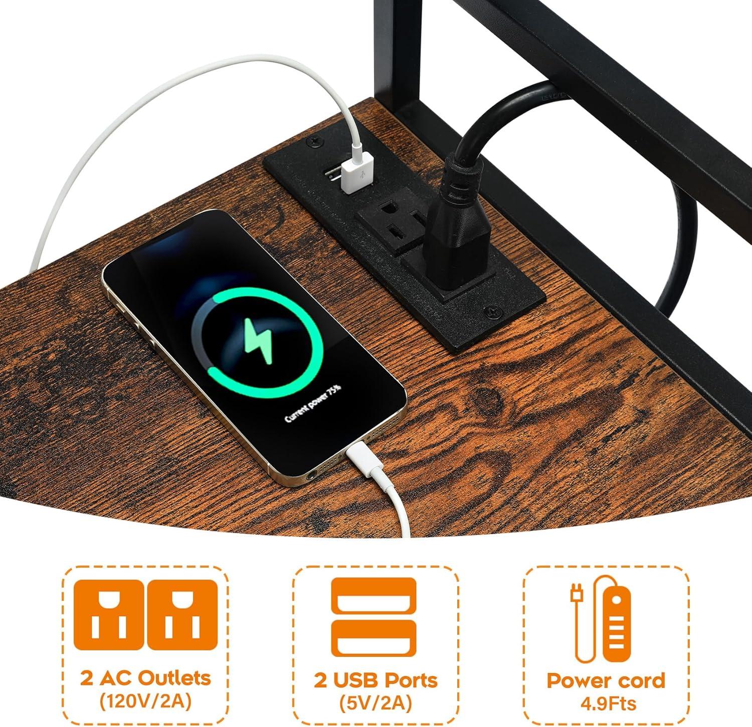 TC-HOMENY 3-Tier Printer Stand with Storage, Charging Station & Open Shelves for Home Office - Multi-Functional Home Printer Stand, Wooden