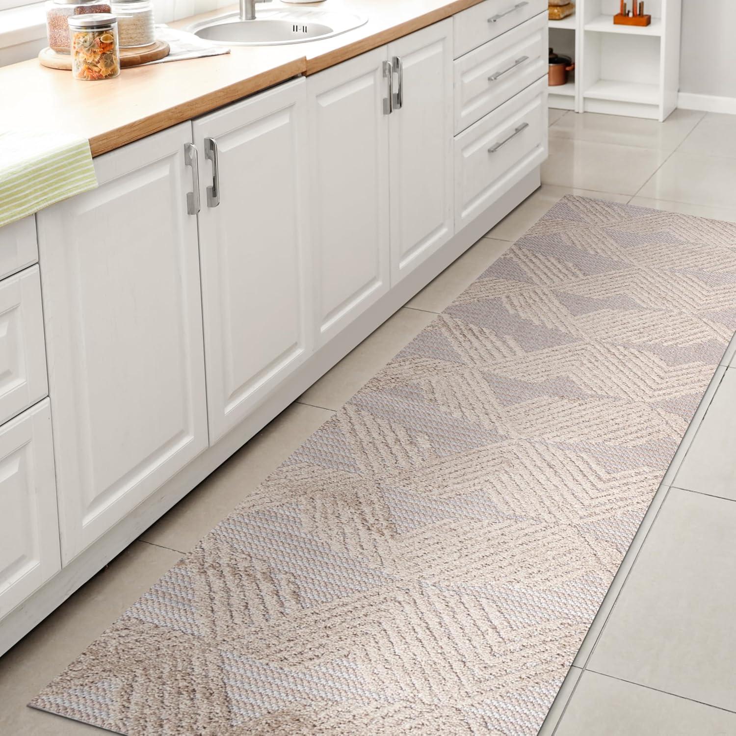 2'x10' Jazz High-Low Pile Art Deco Geometric Indoor/Outdoor Runner Rug, Beige - JONATHAN Y