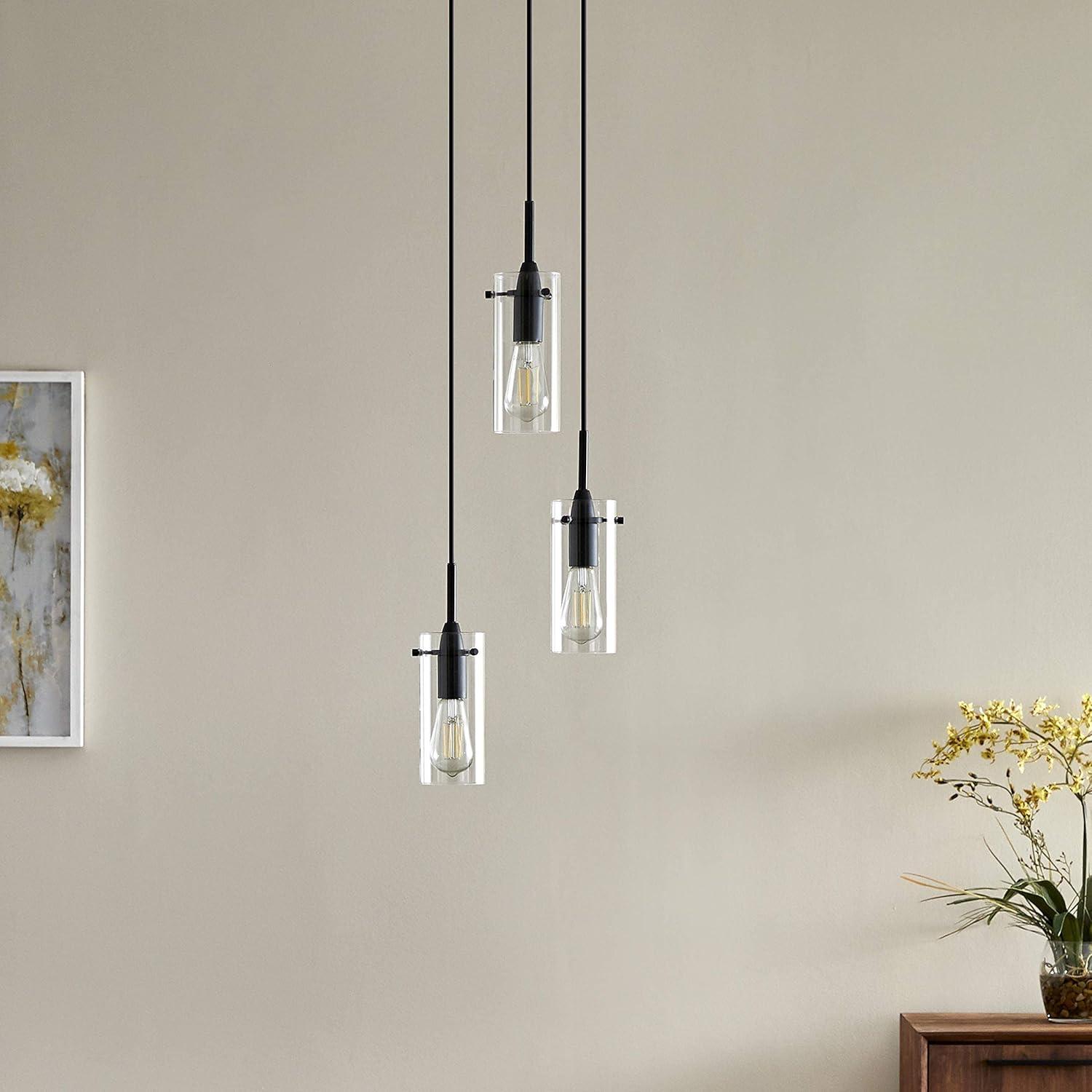 Effimero Black Metal and Glass 3-Light Cluster Pendant Chandelier