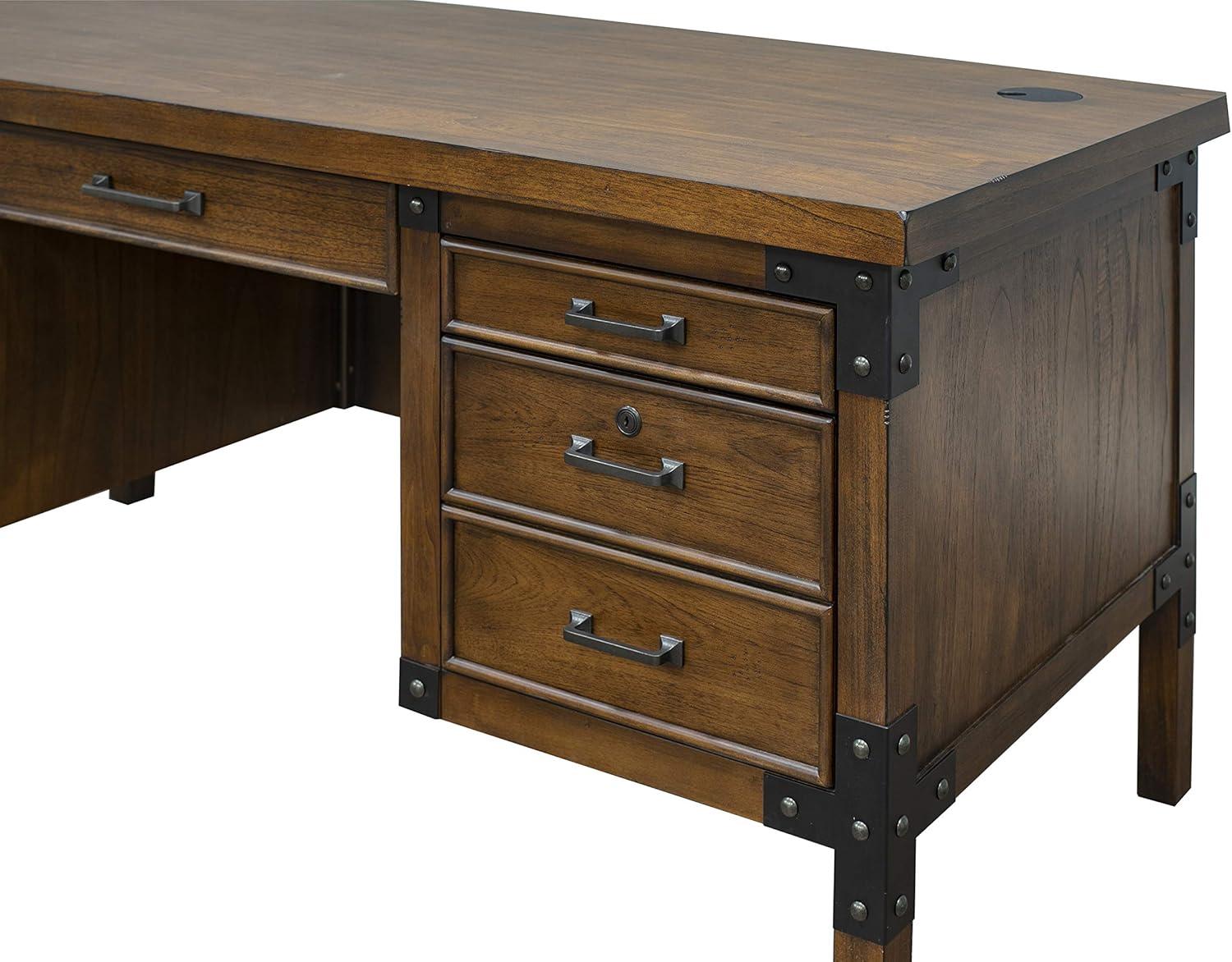 Martin Furniture Addison Half Pedestal Desk Auburn : Sturdy Office Furniture with File Storage, No Assembly Required
