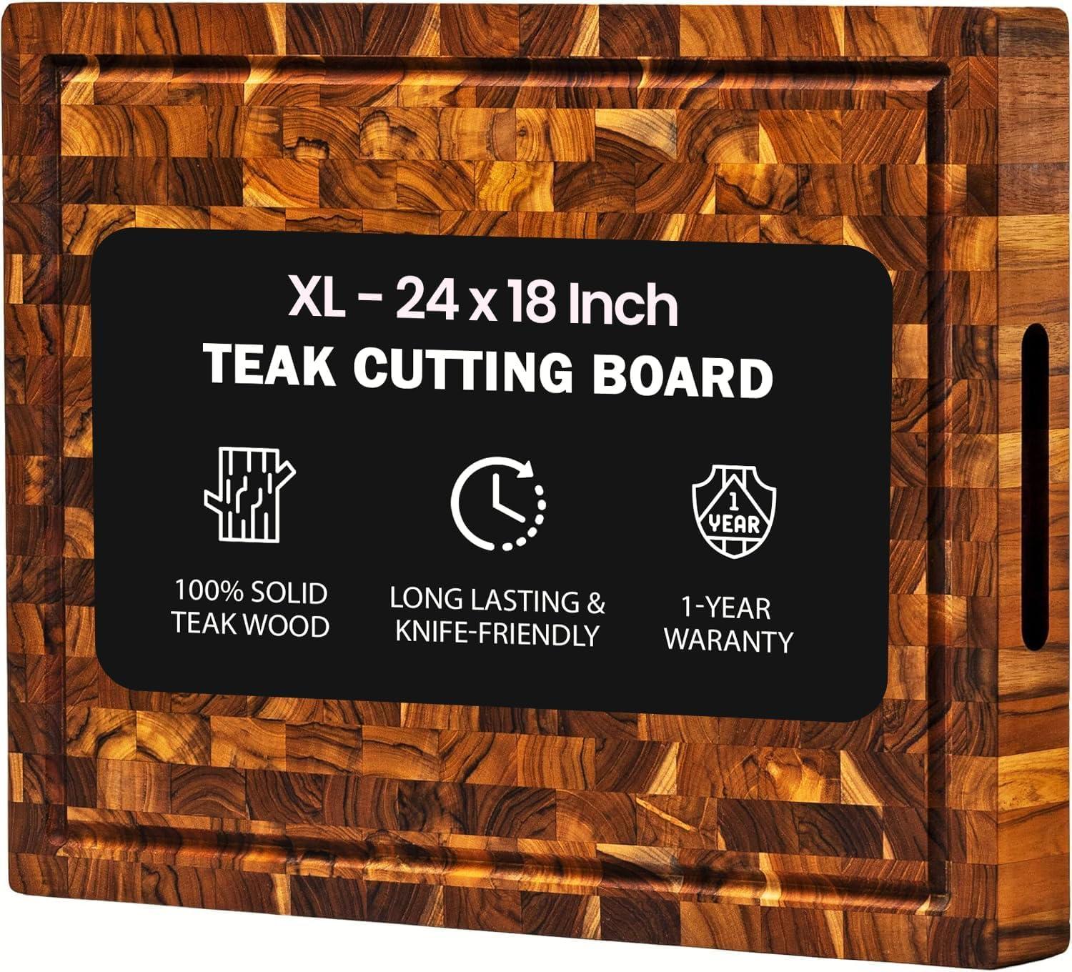 Yes4All Durable Teak Cutting Boards, [24''L x 18''W x 1.5” Thick], End Grain Wood Cutting Boards