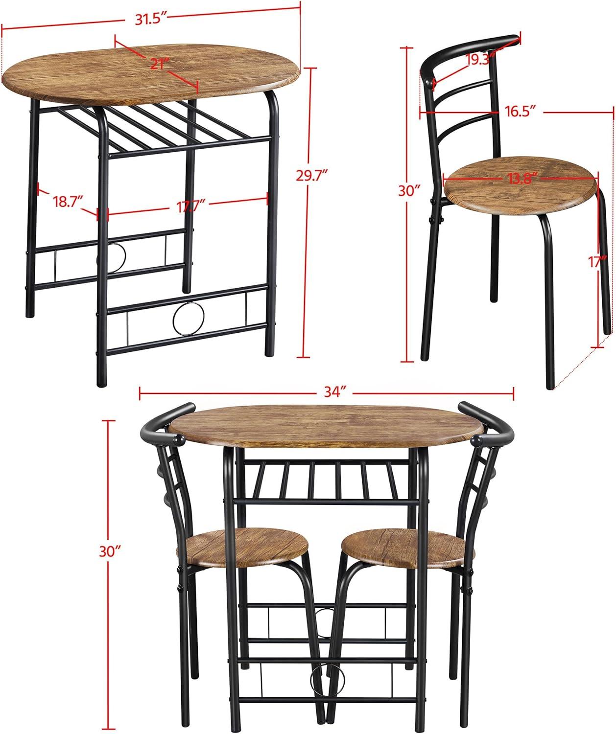 3 Piece Table and Chair Set for 2, Modern PVC Breakfast Table for Kitchen, Restaurant, Coffee Shop, Small Space, Fire Wood