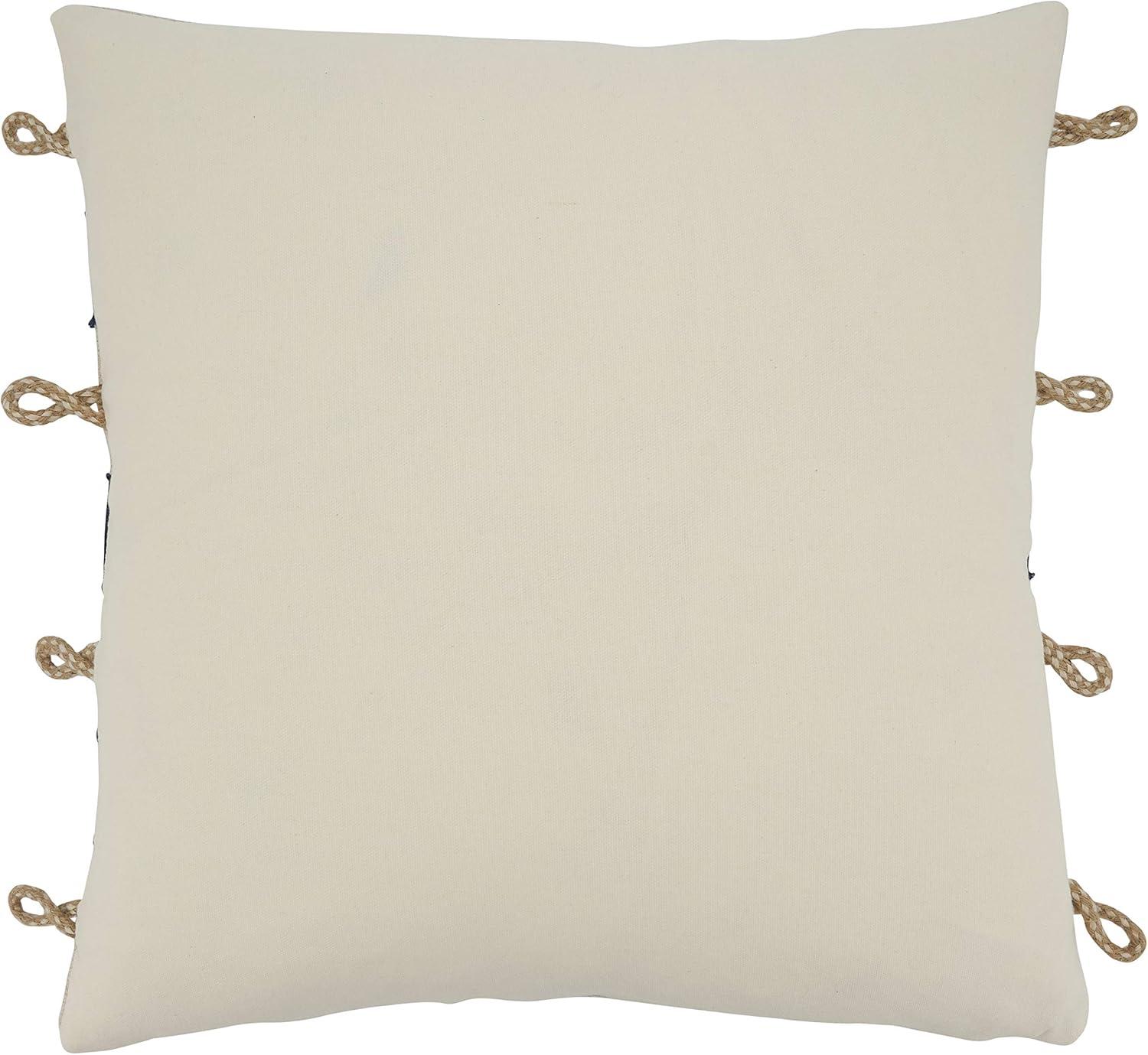 Navy Blue and Natural Rope Appliqué Cotton Throw Pillow, 18" Square