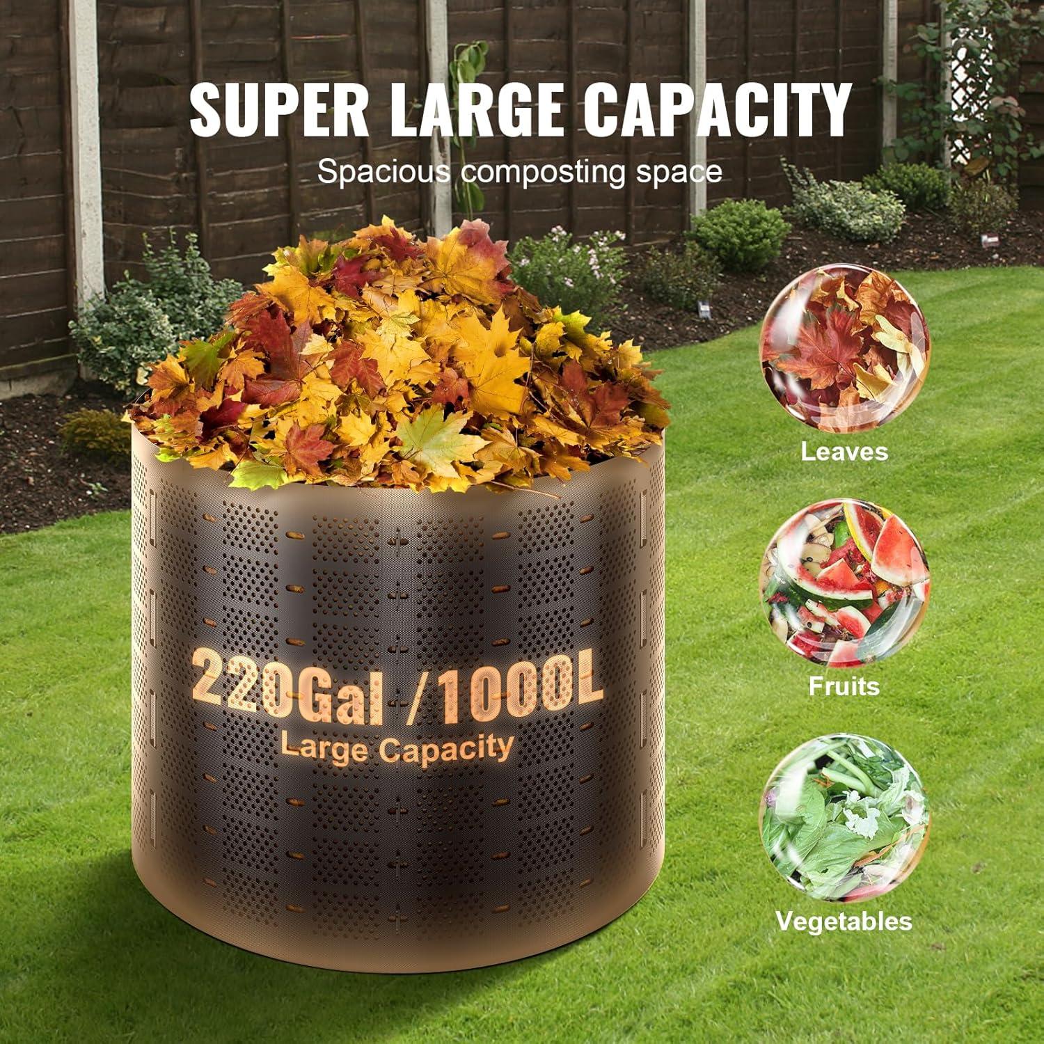 220 Gallons Polyethylene Plastic Odor Resistant Outdoor Composting Accessory