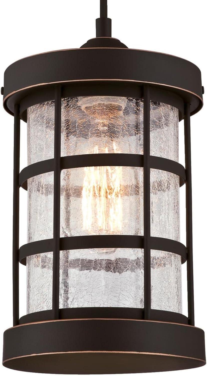 Westinghouse 6361500 Barkley One-Light Mini, Oil Rubbed Bronze Finish with Highlights and Clear Crackle Glass Indoor Pendant