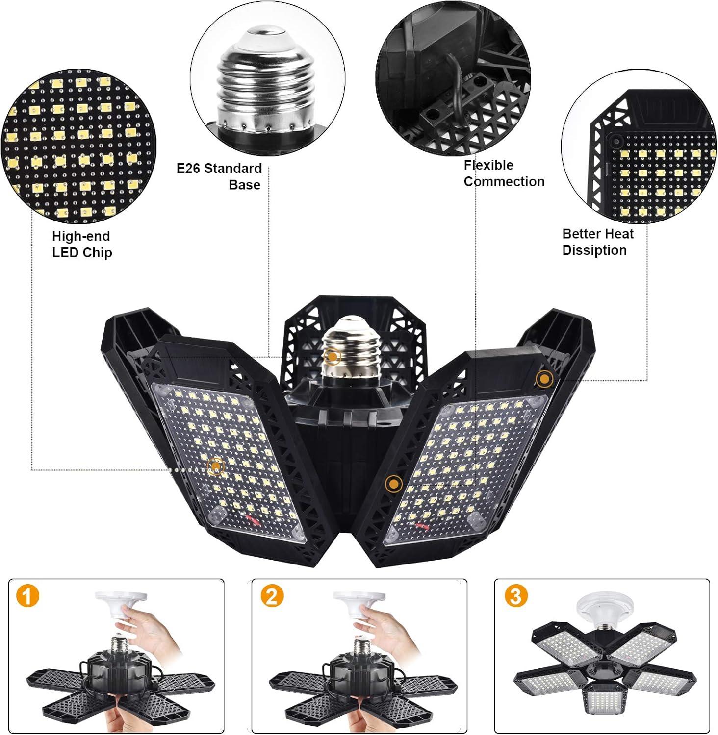 120W Black LED Garage Ceiling Lights with Adjustable Panels