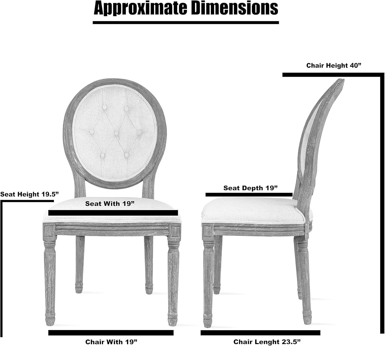 2xhome - French Chic Vintage Style Dining Side Chair With Upholstered Linen Welted Fabric And Elegant Natural Rustic Wood Frame - Tufted Button Oval Back