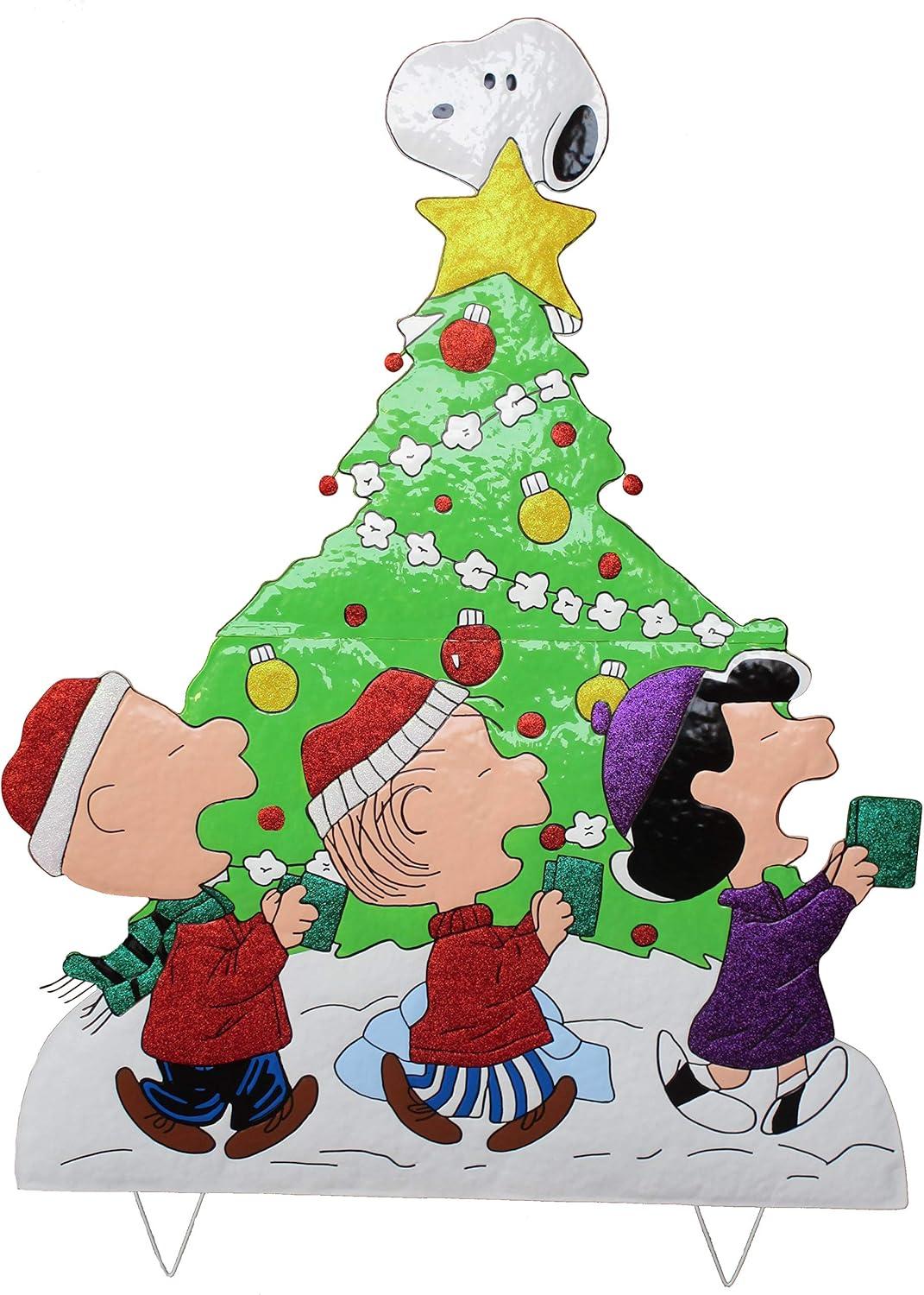 42" Peanuts Gang Caroling Metal Yard Art Christmas Decor