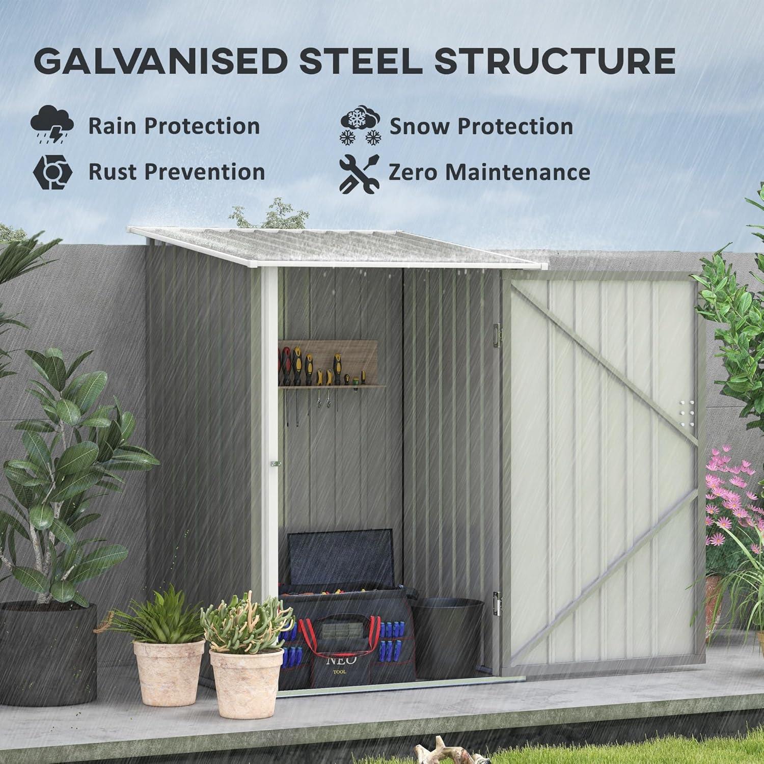 ZHI-22 3.3' x 3.4' Garden Storage Shed Galvanized Steel Tool House with Lockable Door