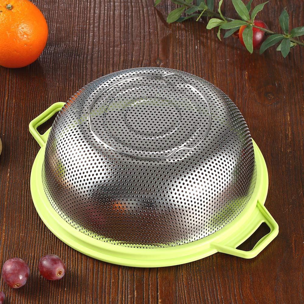 Green Stainless Steel Colander with Handles and Legs, 5-Quart