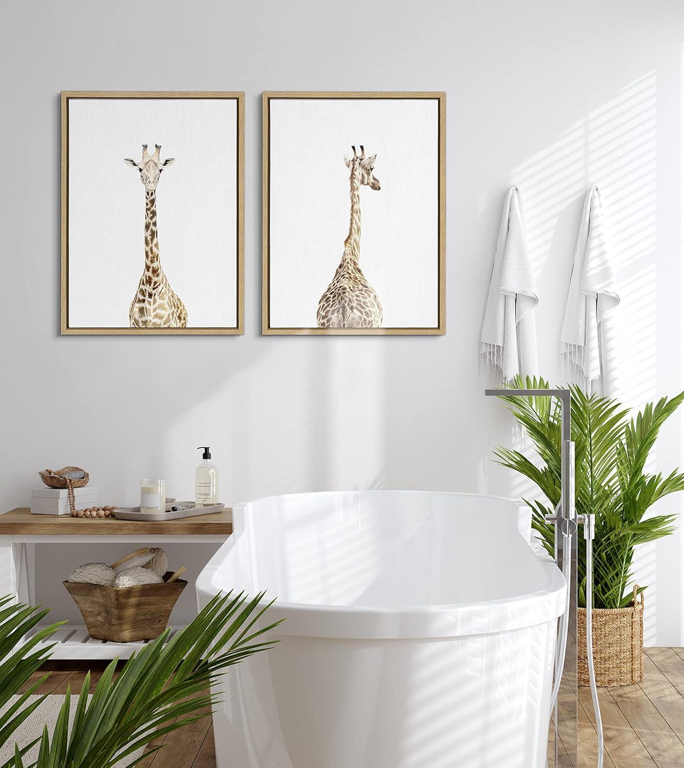 (Set of 2) 18" x 24" Sylvie Giraffe Front and Back by Amy Peterson Art Studio Natural Framed Canvas Set - Kate & Laurel All Things Decor