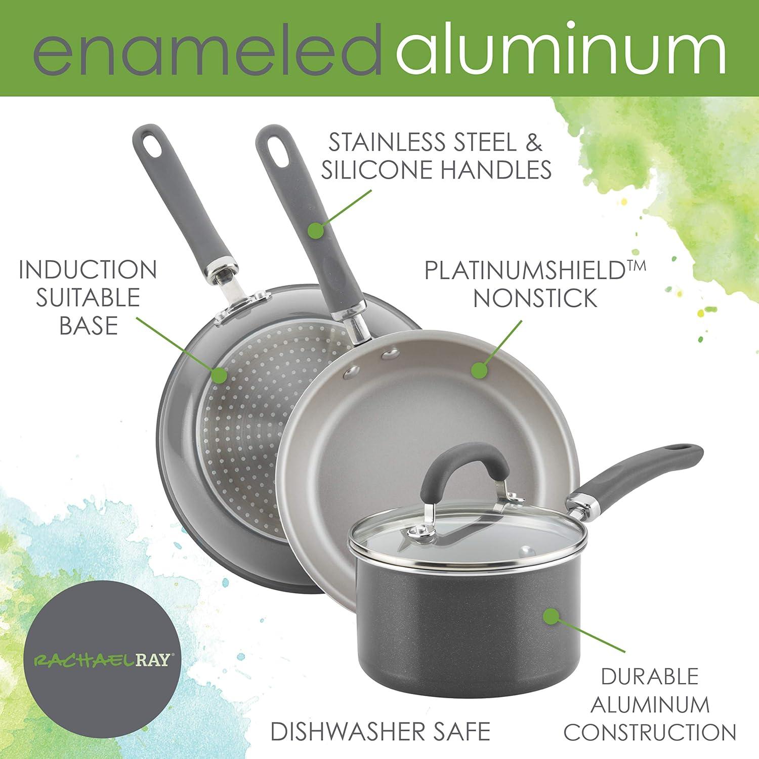 Gray Shimmer 13-Piece Nonstick Aluminum Cookware Set with Stainless Steel Handles