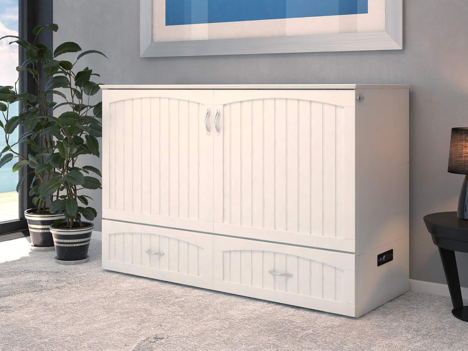 Southampton Queen White Murphy Bed Chest with Charging Station