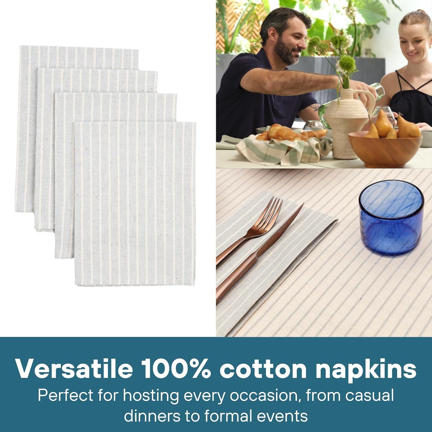 Meema Cloth Napkins Set of 4 Cotton, Striped Grey, Dinner Linen Christmas Napkins Washable- Table Christmas Gifts
