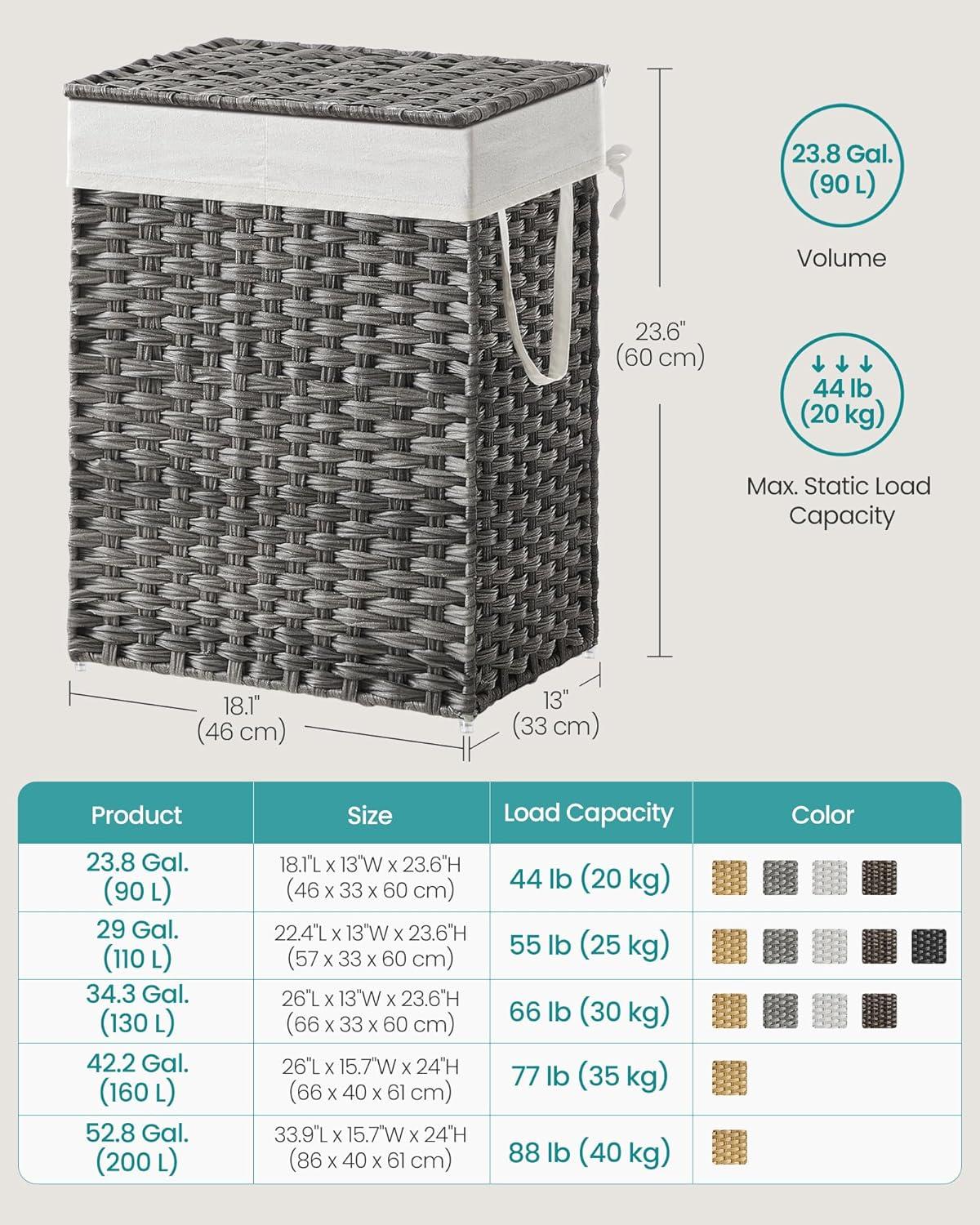 Gray Wicker Collapsible Laundry Hamper with Lid for Kids