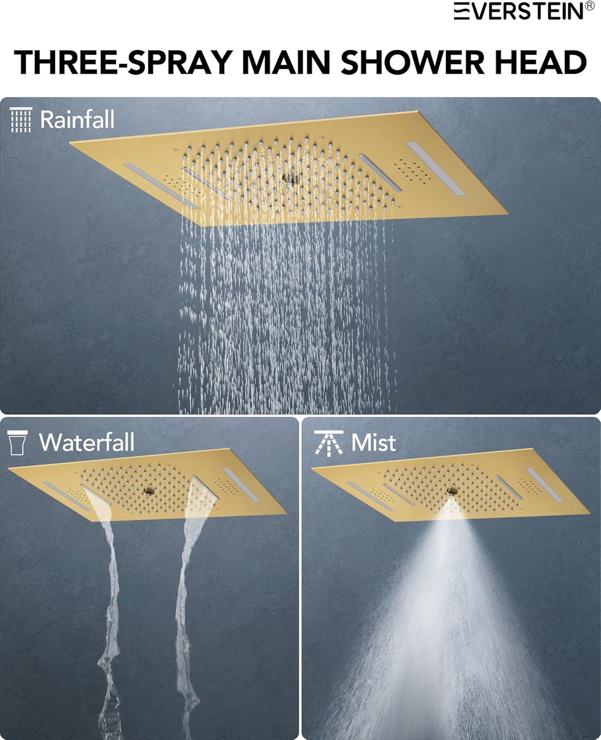 EVERSTEIN Music Thermostatic Shower System,Dual Showerheads with LED Mood Lighting SFS-1051-BK