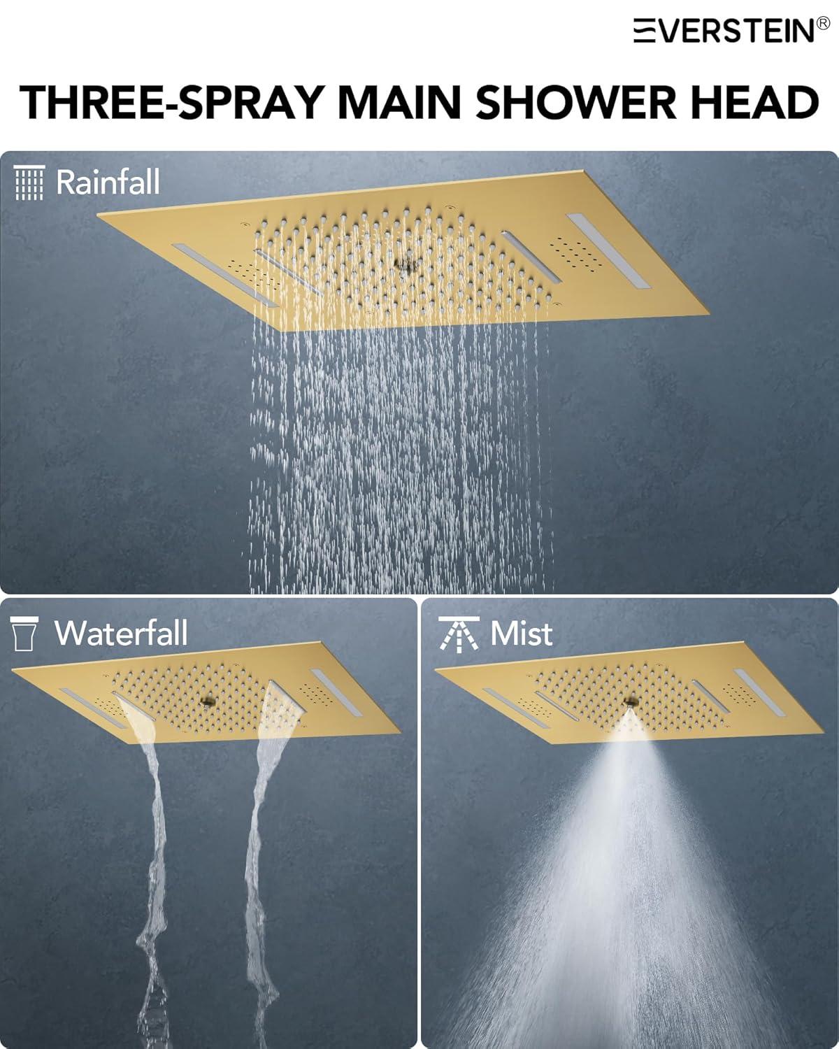 EVERSTEIN Music Thermostatic Shower System,Dual Showerheads with LED Mood Lighting SFS-1051-BK