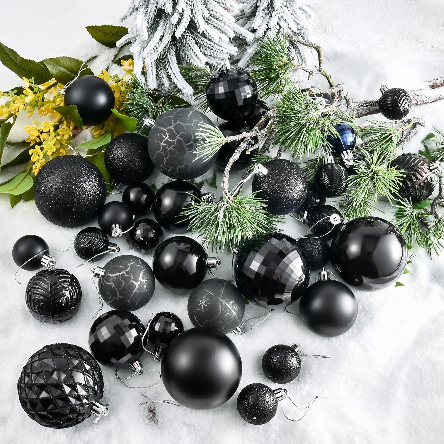 AMIBZ 36-Piece Shatterproof Black,Christmas Balls Set With Hanging Loops For Christmas Tree Decorations
