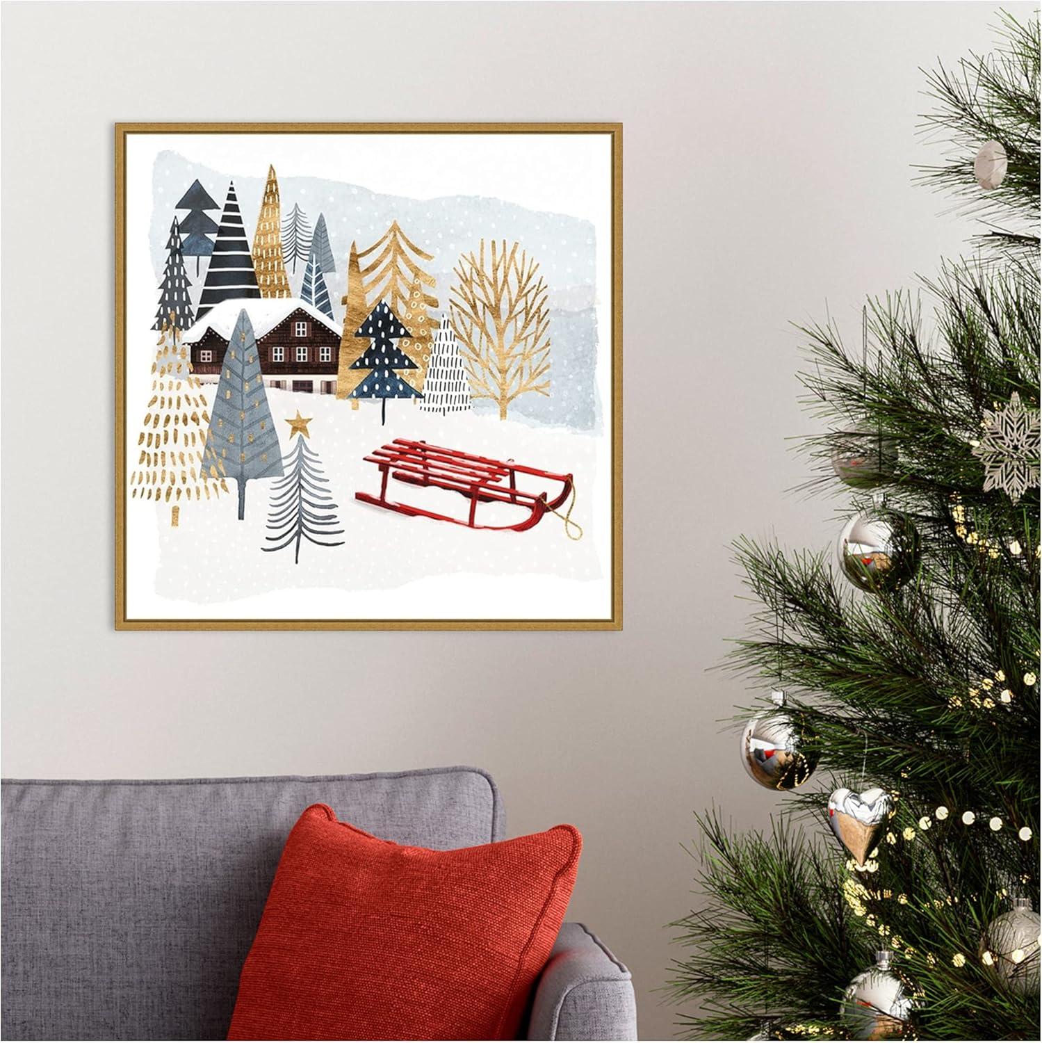 Amanti Art Christmas Chalet II Framed Canvas Wall Art Print