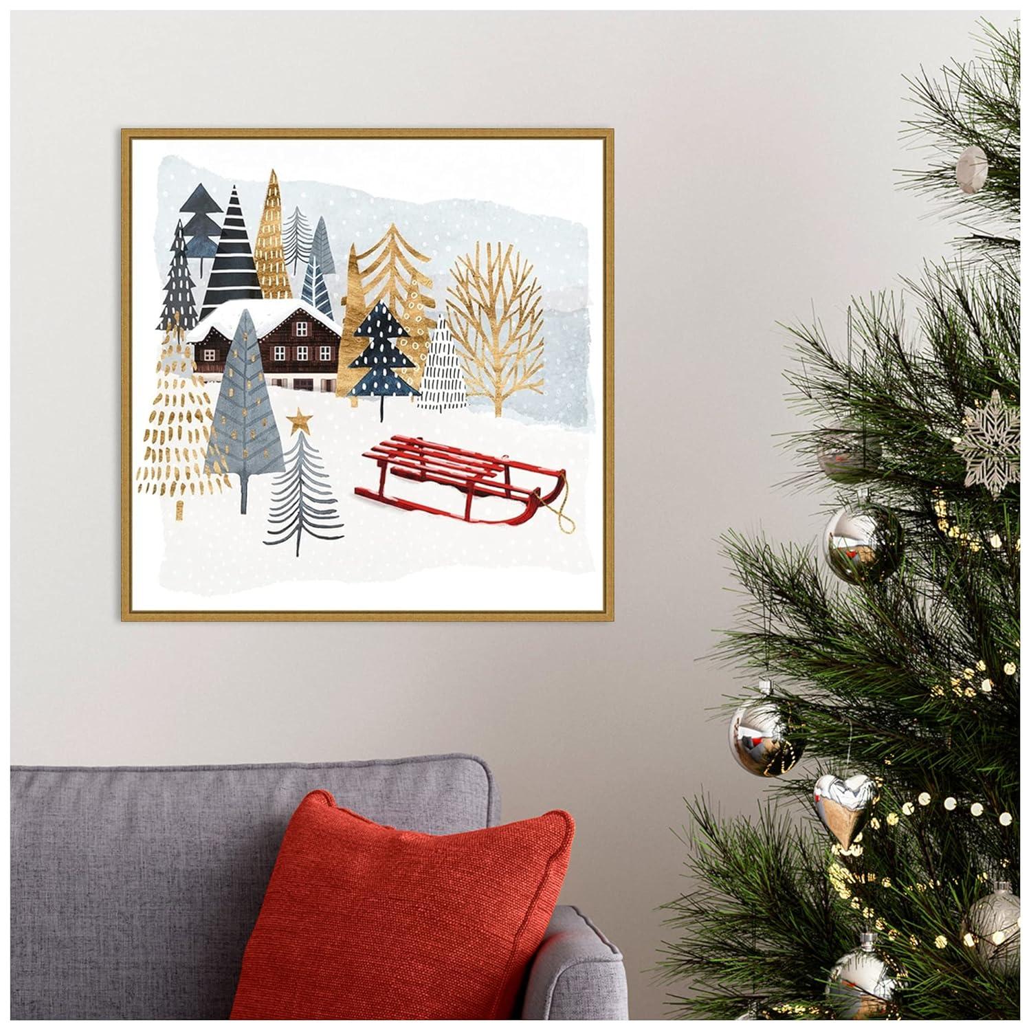 22" x 22" Christmas Chalet II Framed Wall Canvas - Amanti Art: Victoria Borges Seasonal Decor