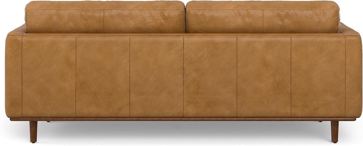 Simpli Home Morrison Genuine Leather Sofa, Mid-Century Modern Couch for Living Room, Handcrafted with Removable Cushions